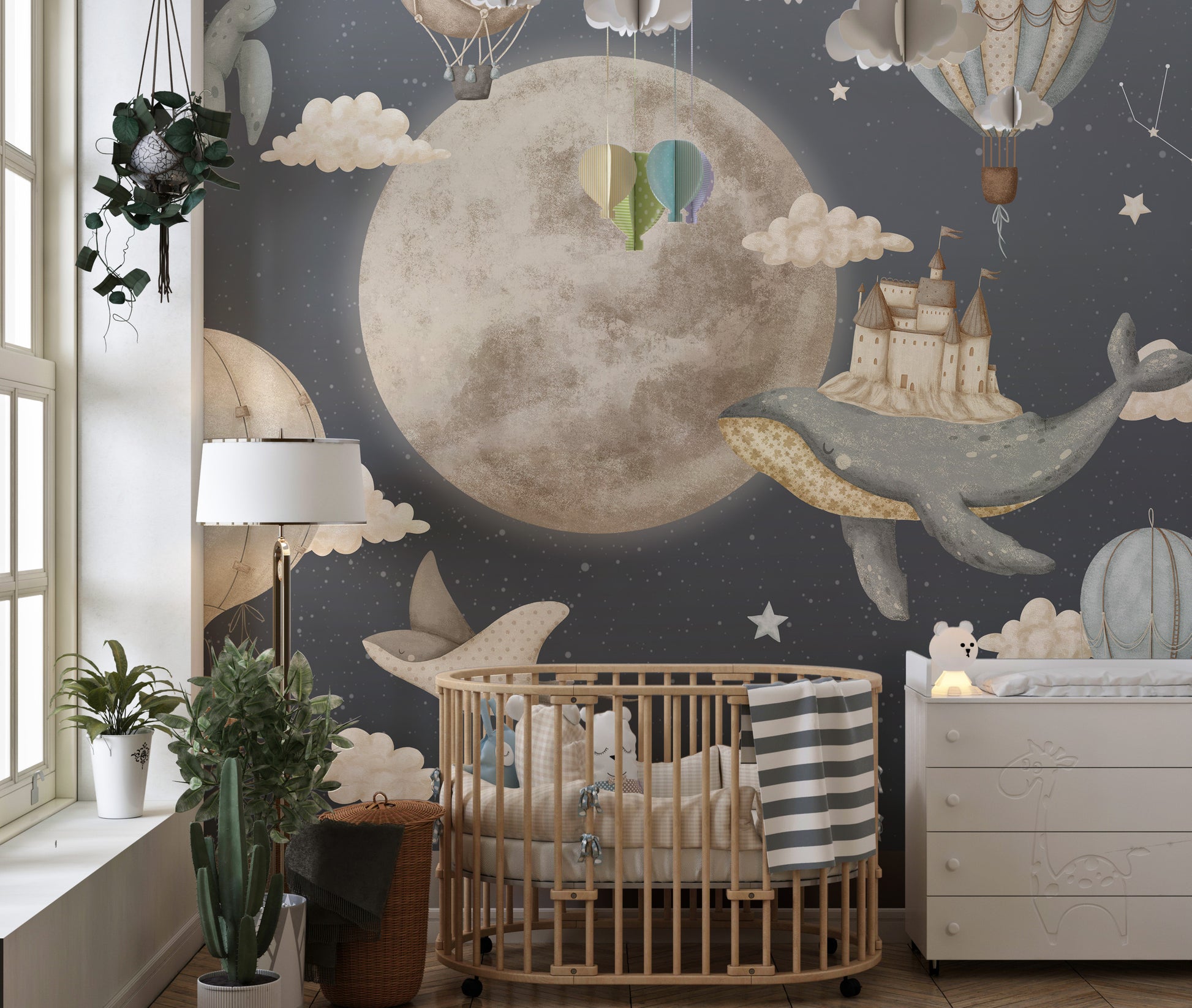 Dreamy Night Balloon Wallpaper Mural for a playful room