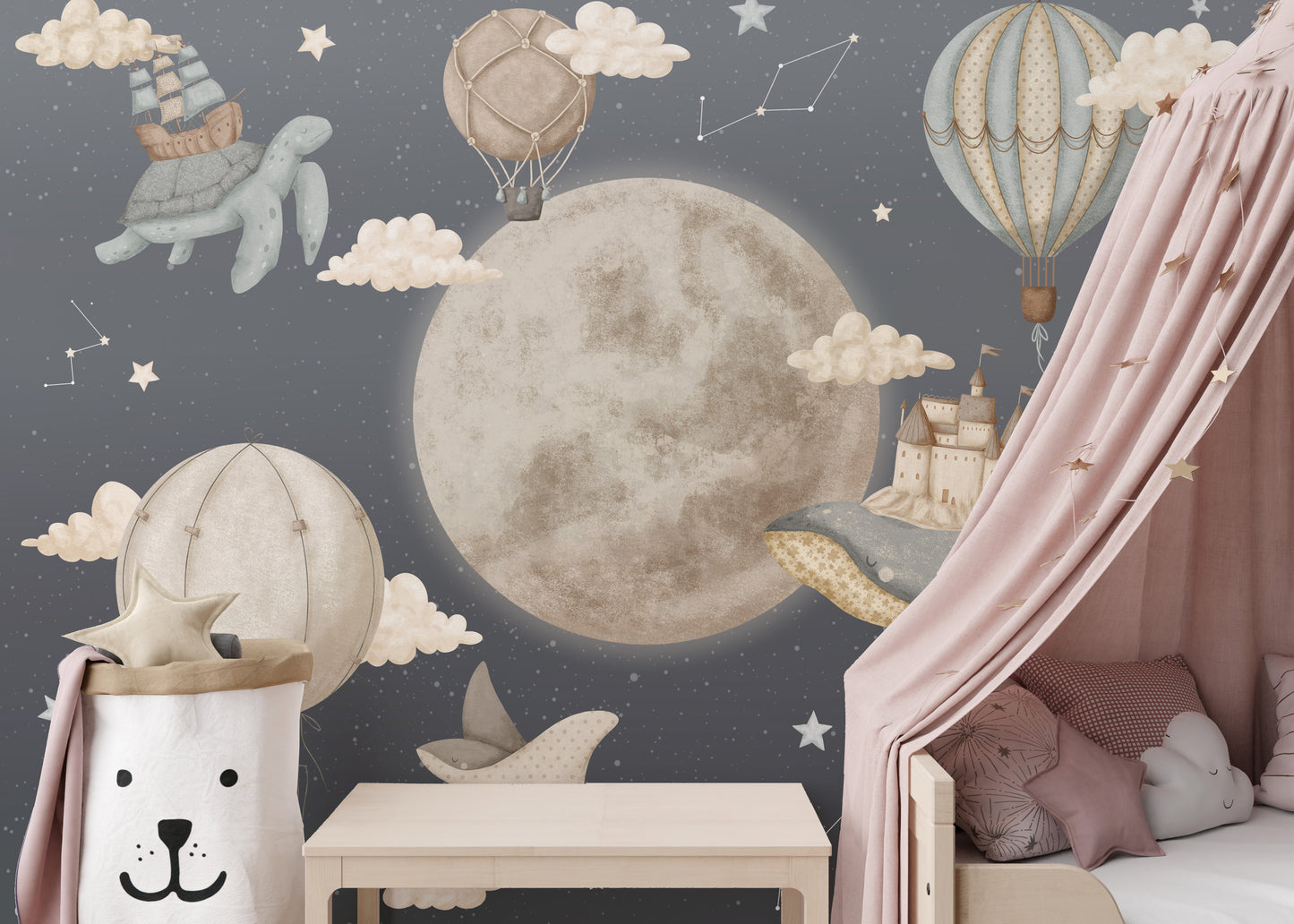 Brighten up with Dreamy Night Balloon Wallpaper Mural