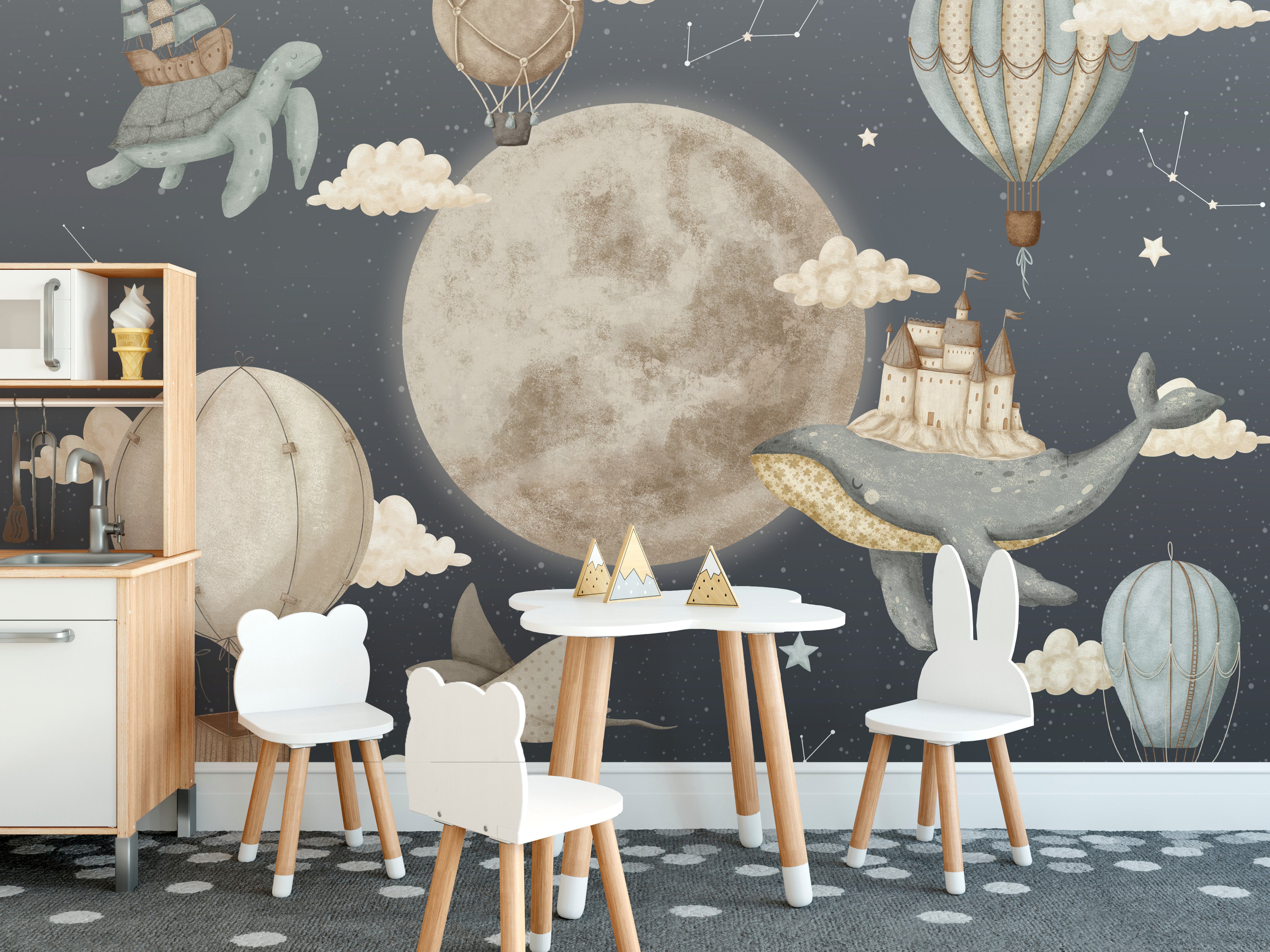 Dreamy Night Balloon Wallpaper Mural for a magical look