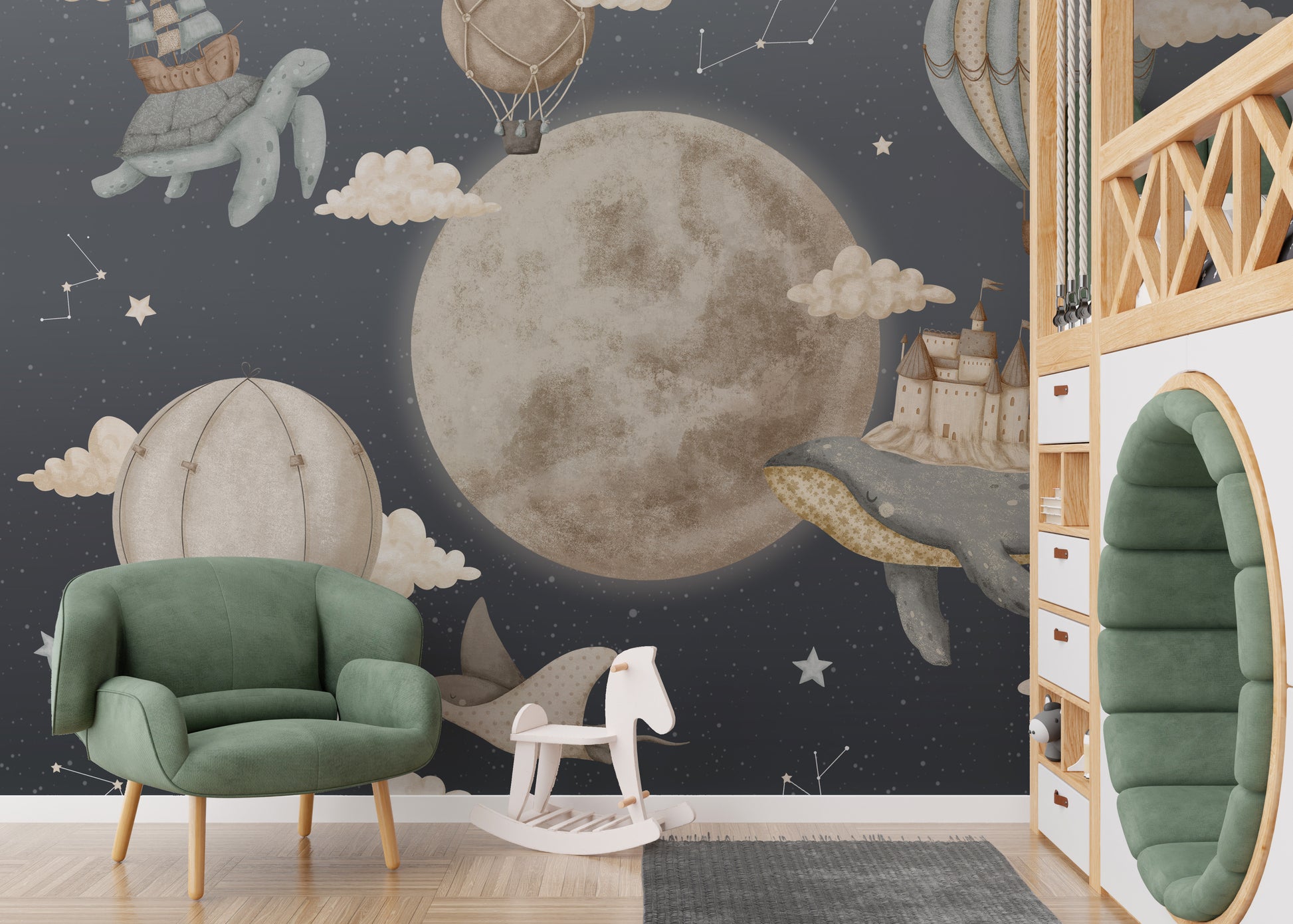 Dreamy Night Balloon Wallpaper Mural for a soft touch