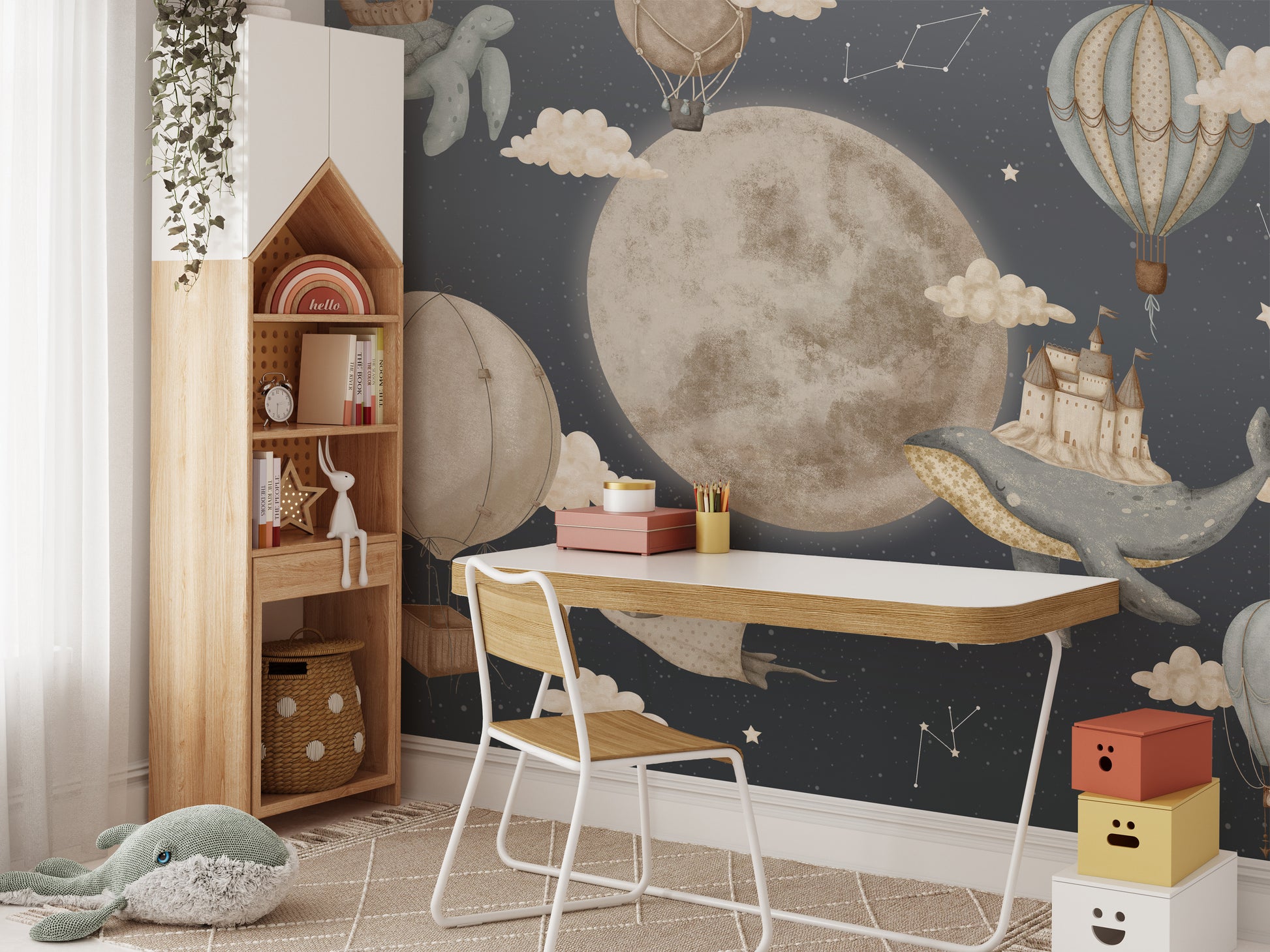 Dreamy Night Balloon Wallpaper Mural for a peaceful room