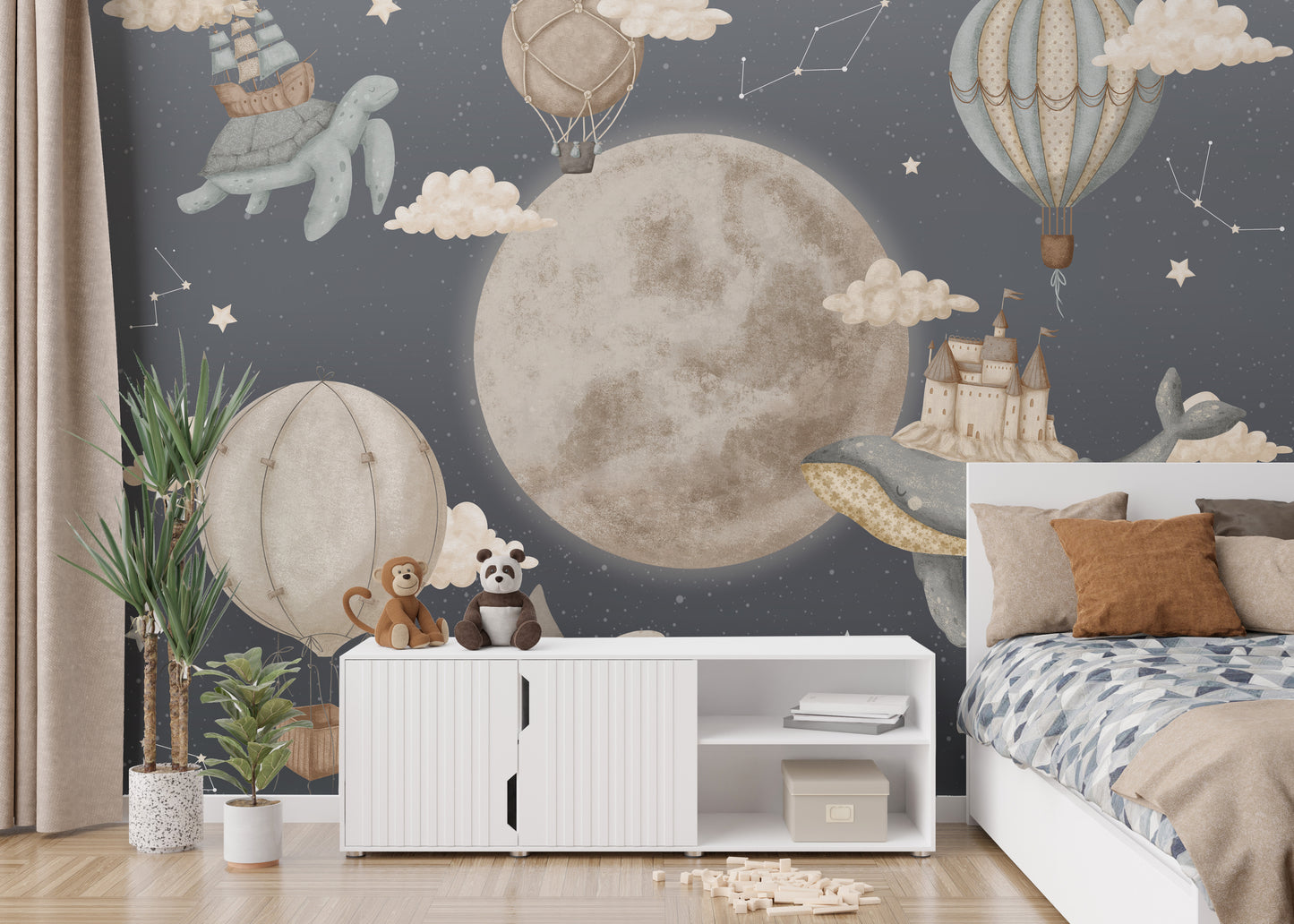 Dreamy Night Balloon Wallpaper Mural for kids