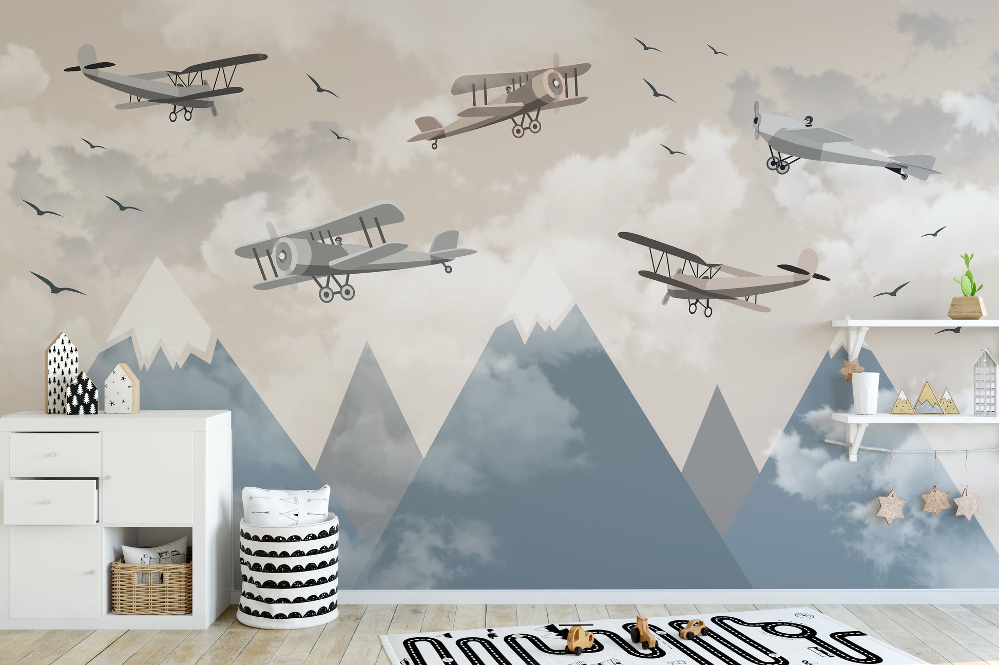 Alpine Flight Adventure Wall Mural for a playful vibe