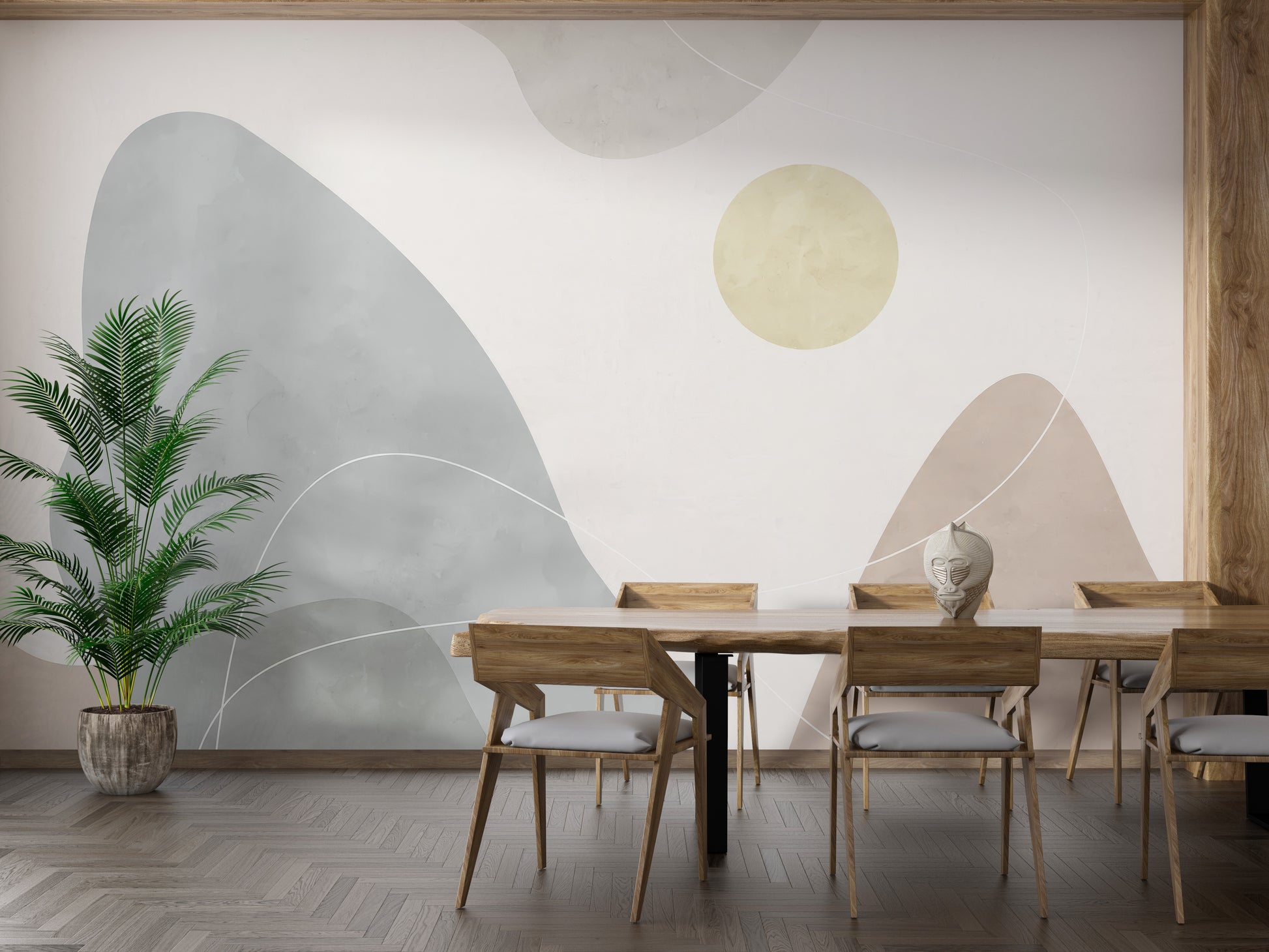 Scenic abstract terrain mural in earthy tones
