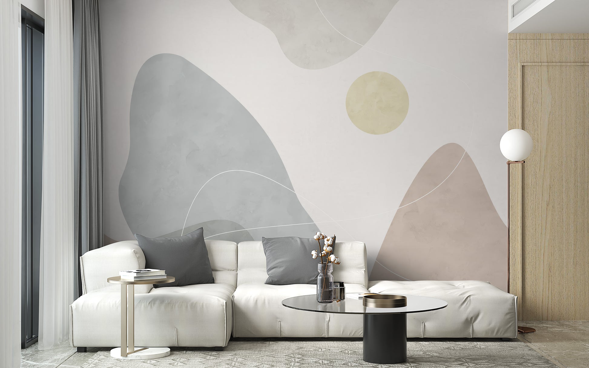 Abstract terrain mural featuring layered textures
