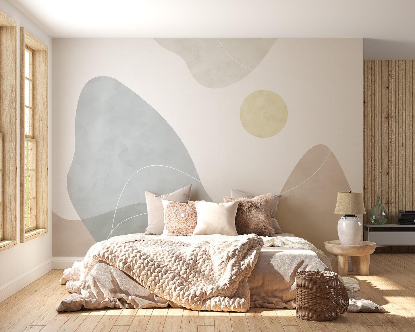 Neutral tones abstract terrain wallpaper mural
