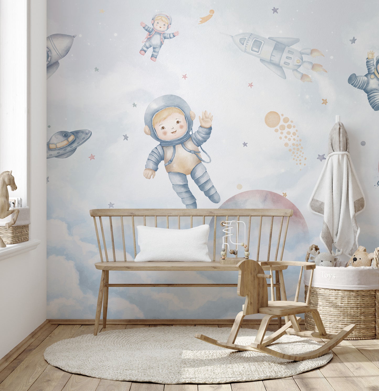 Vibrant Cosmic Kids Space Wallpaper design