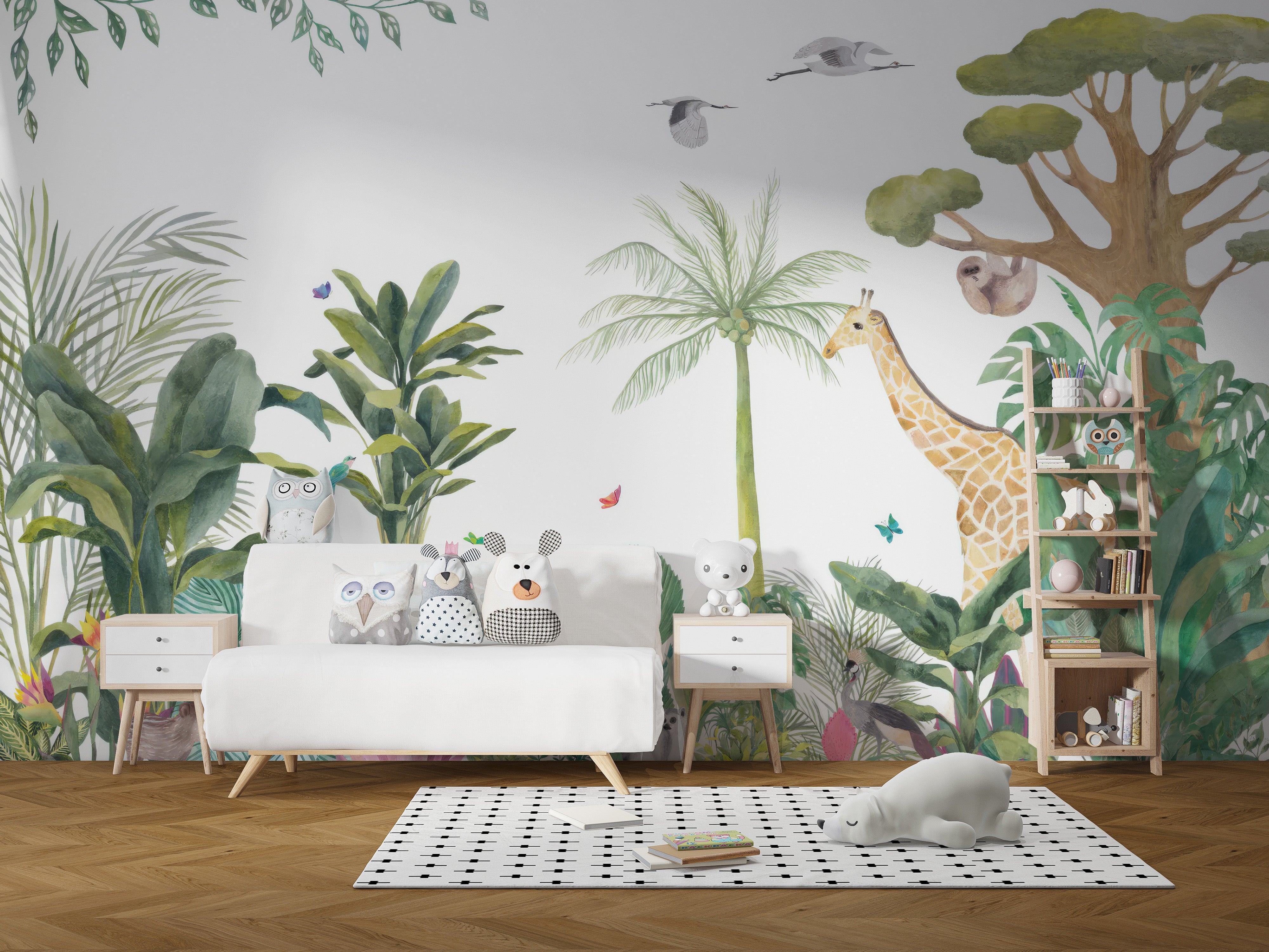 Add tranquility with Serene Jungle Wildlife Wallpaper Mural