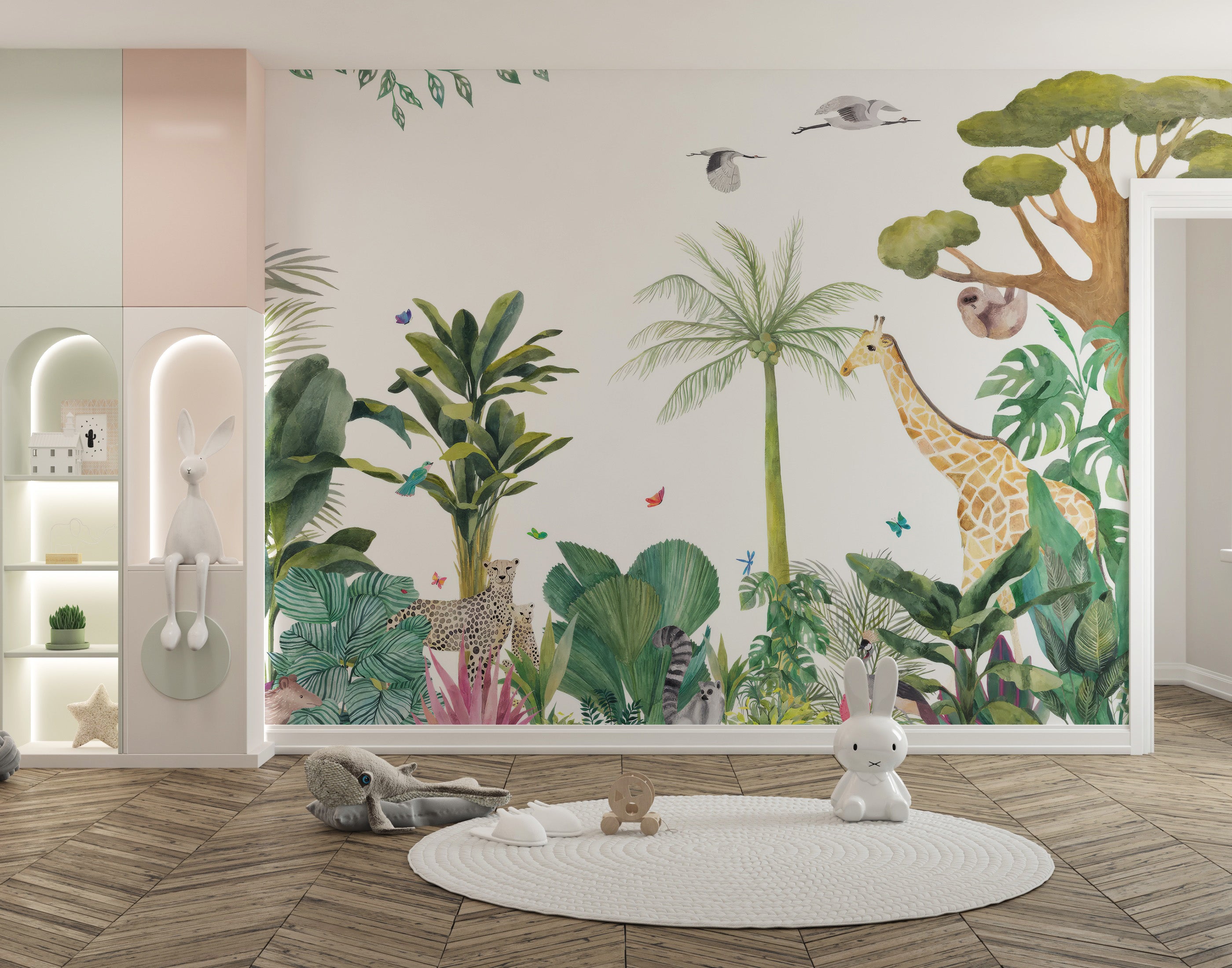 Serene Jungle Wildlife Wallpaper Mural for lush surroundings