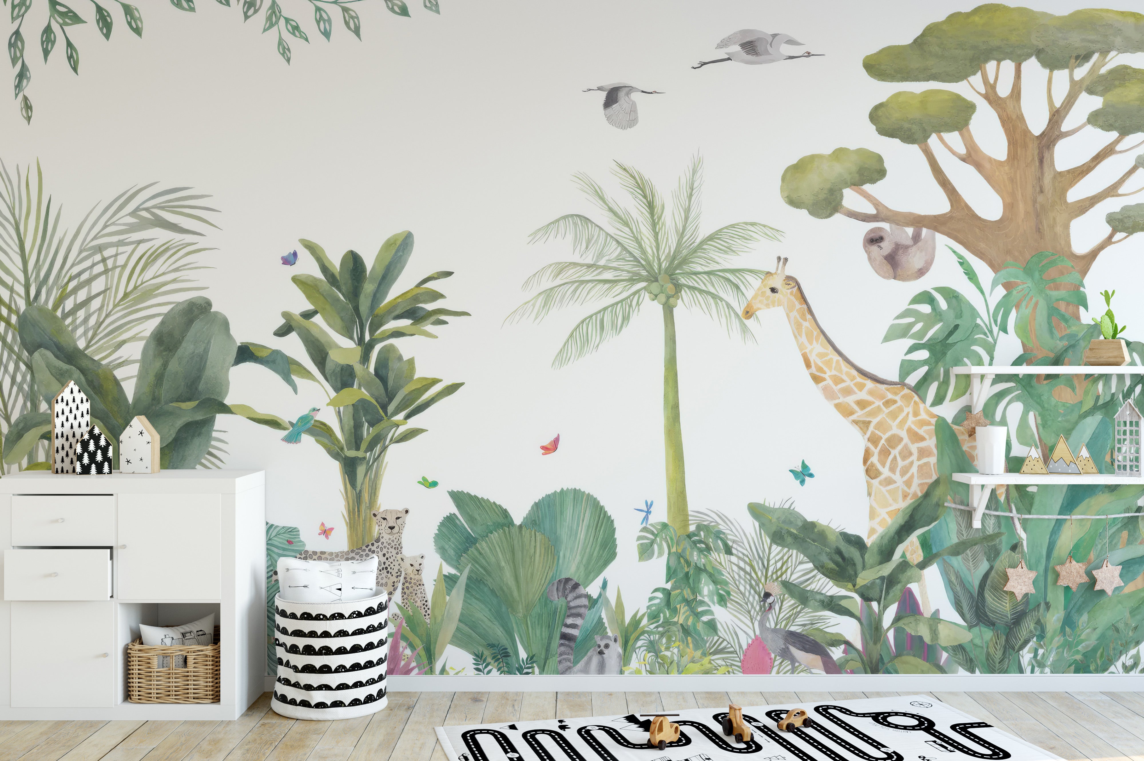 Serene Jungle Wildlife Wallpaper Mural for a calm room