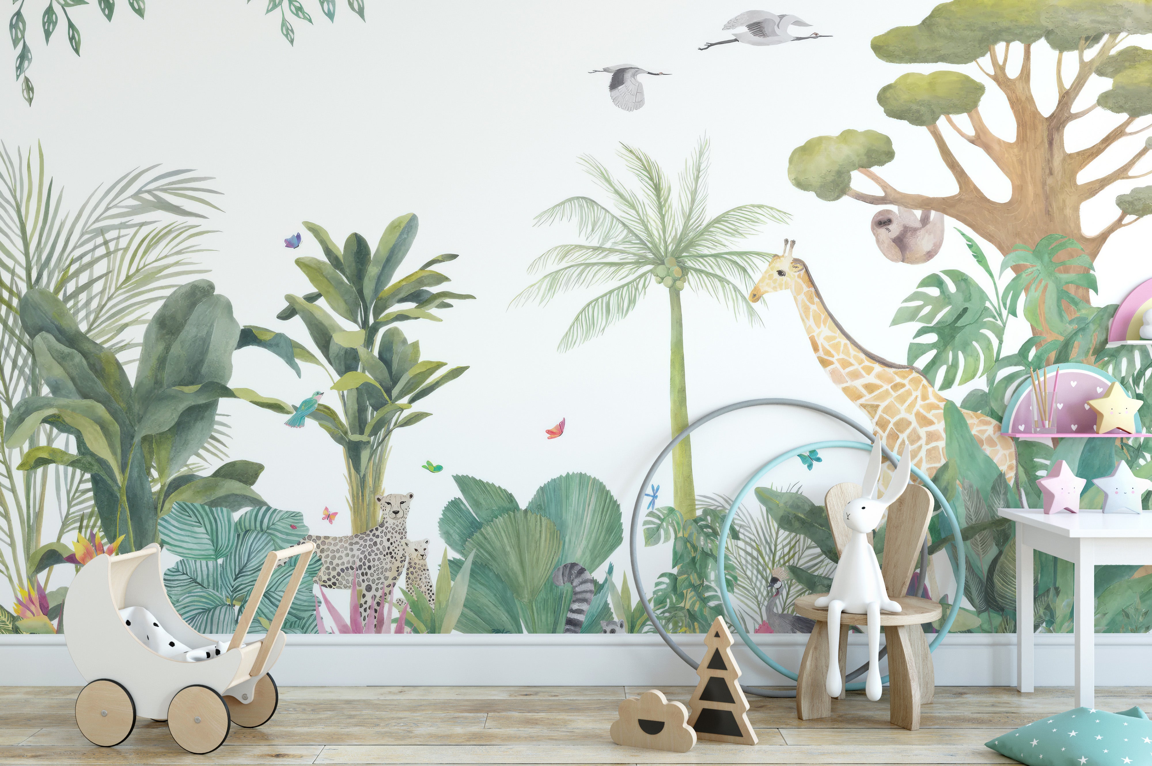 Serene Jungle Wildlife Wallpaper Mural for a jungle feel