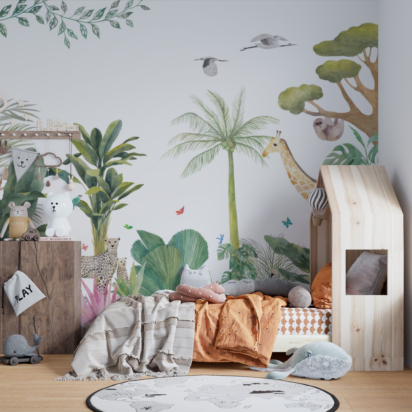 Serene Jungle Wildlife Wallpaper Mural for nature-inspired rooms