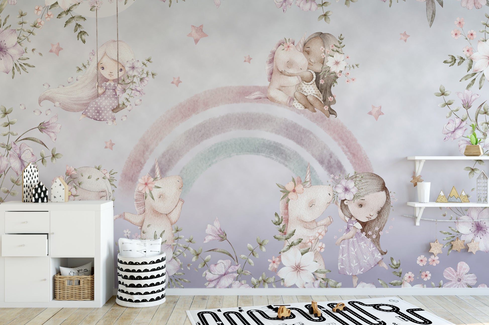 Add color with Rainbow Girls Floral Wall Mural