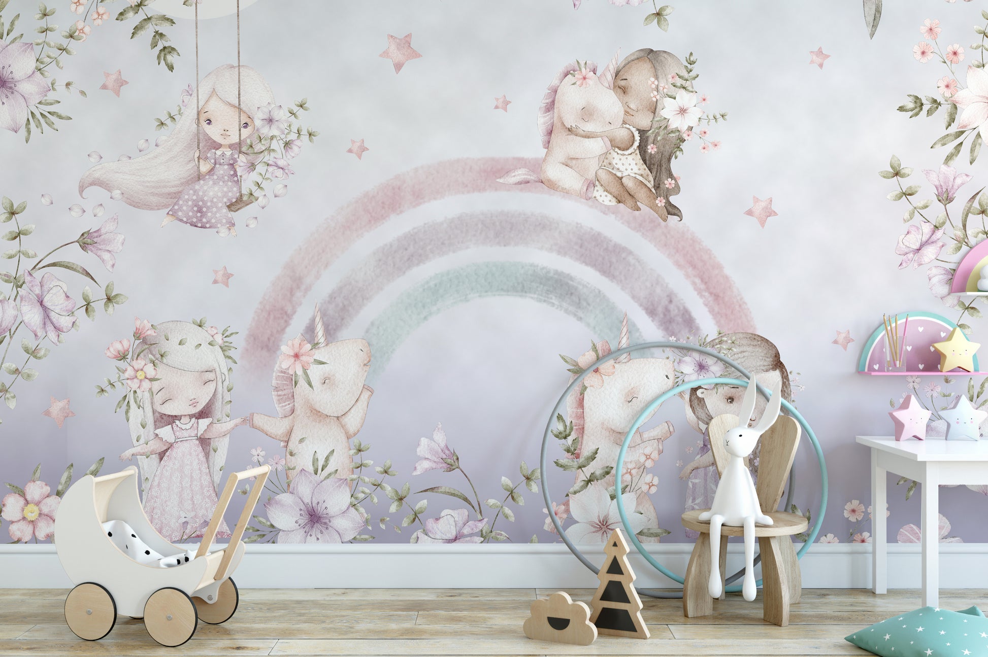 Rainbow Girls Floral Wall Mural for a fun room
