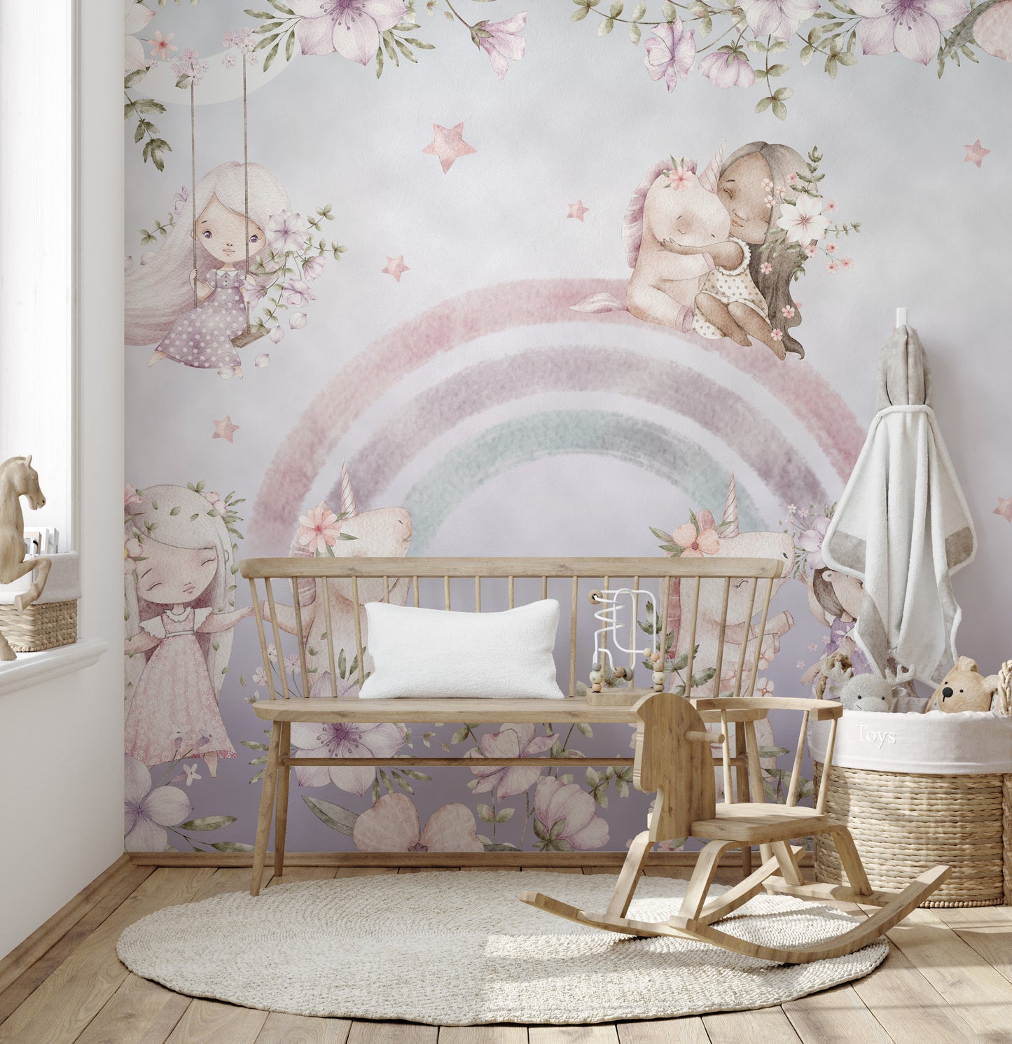 Rainbow Girls Floral Wall Mural for lively decor