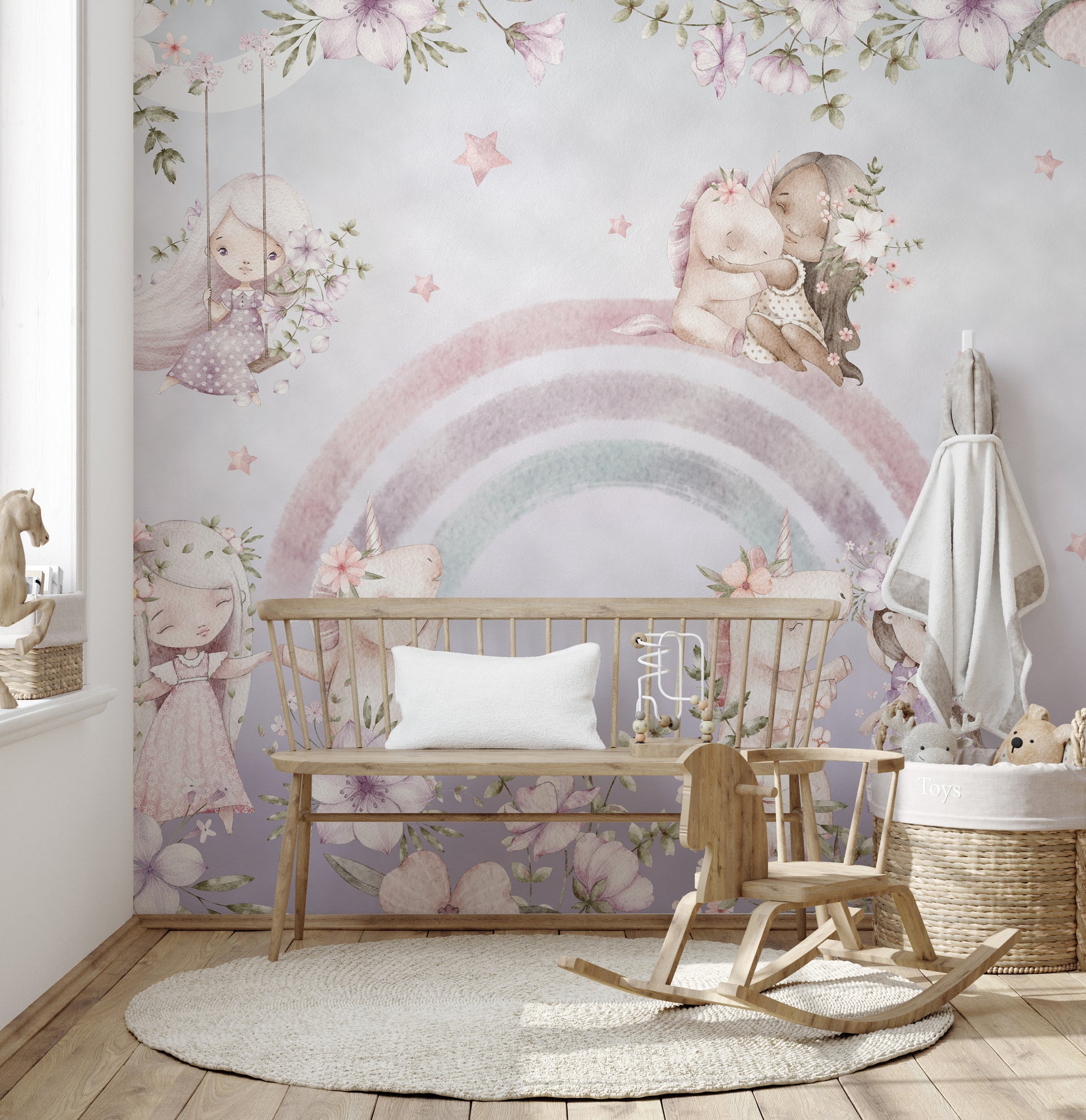 Rainbow Girls Floral Wall Mural for lively decor