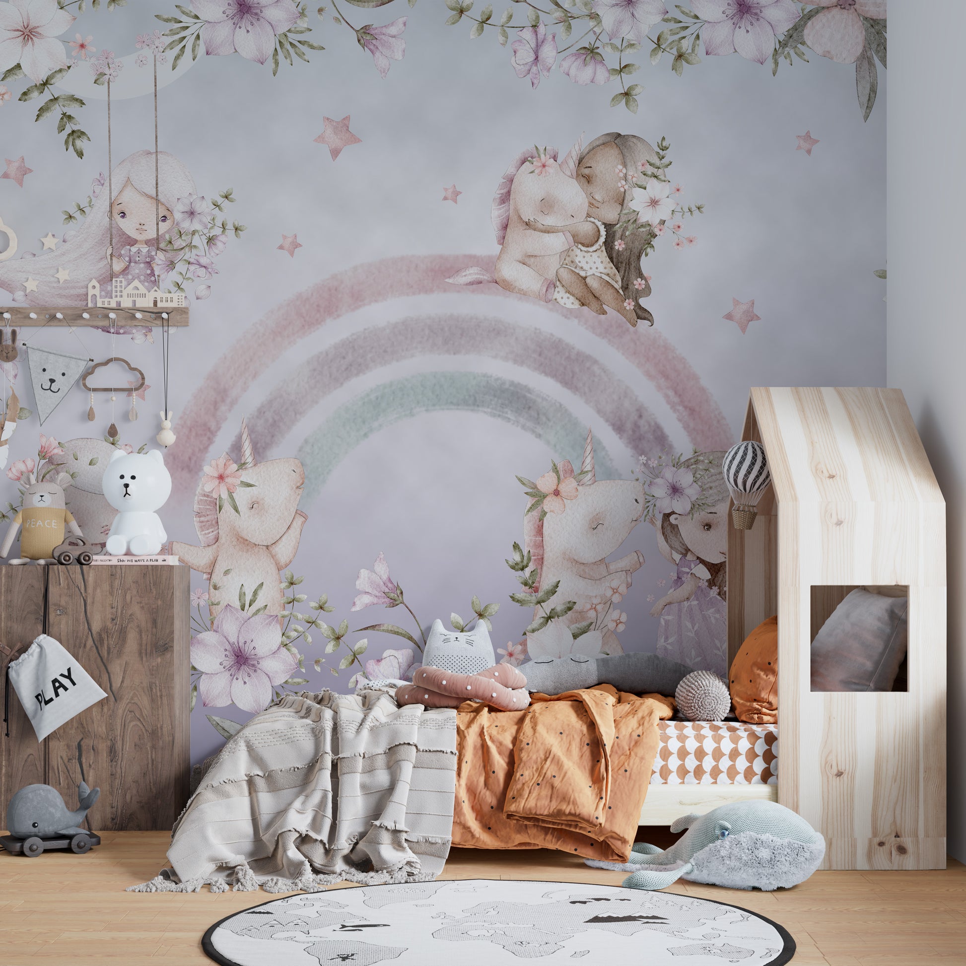 Rainbow Girls Floral Wall Mural for a fresh look