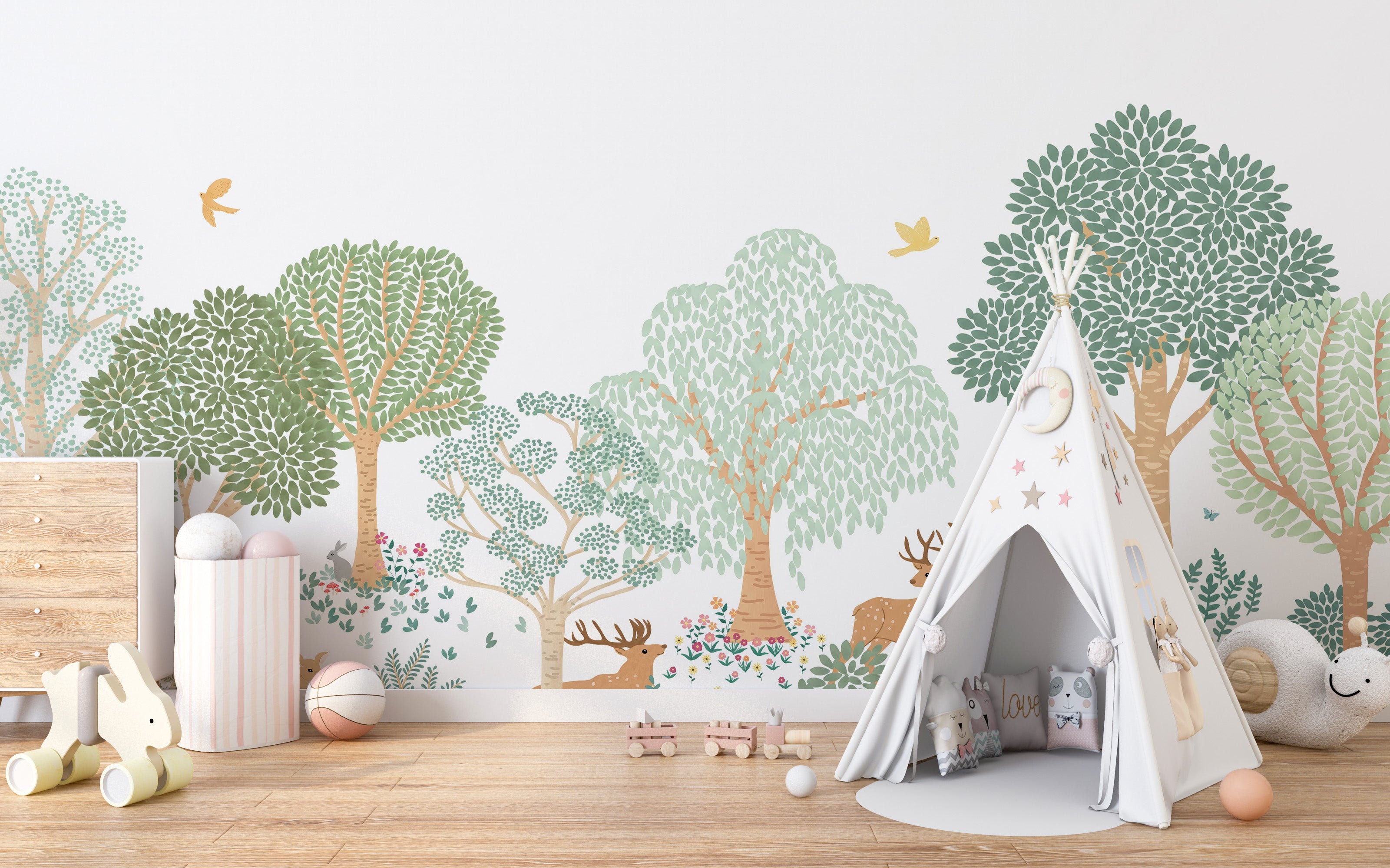 Storybook Deer Wallpaper Mural for a whimsical room