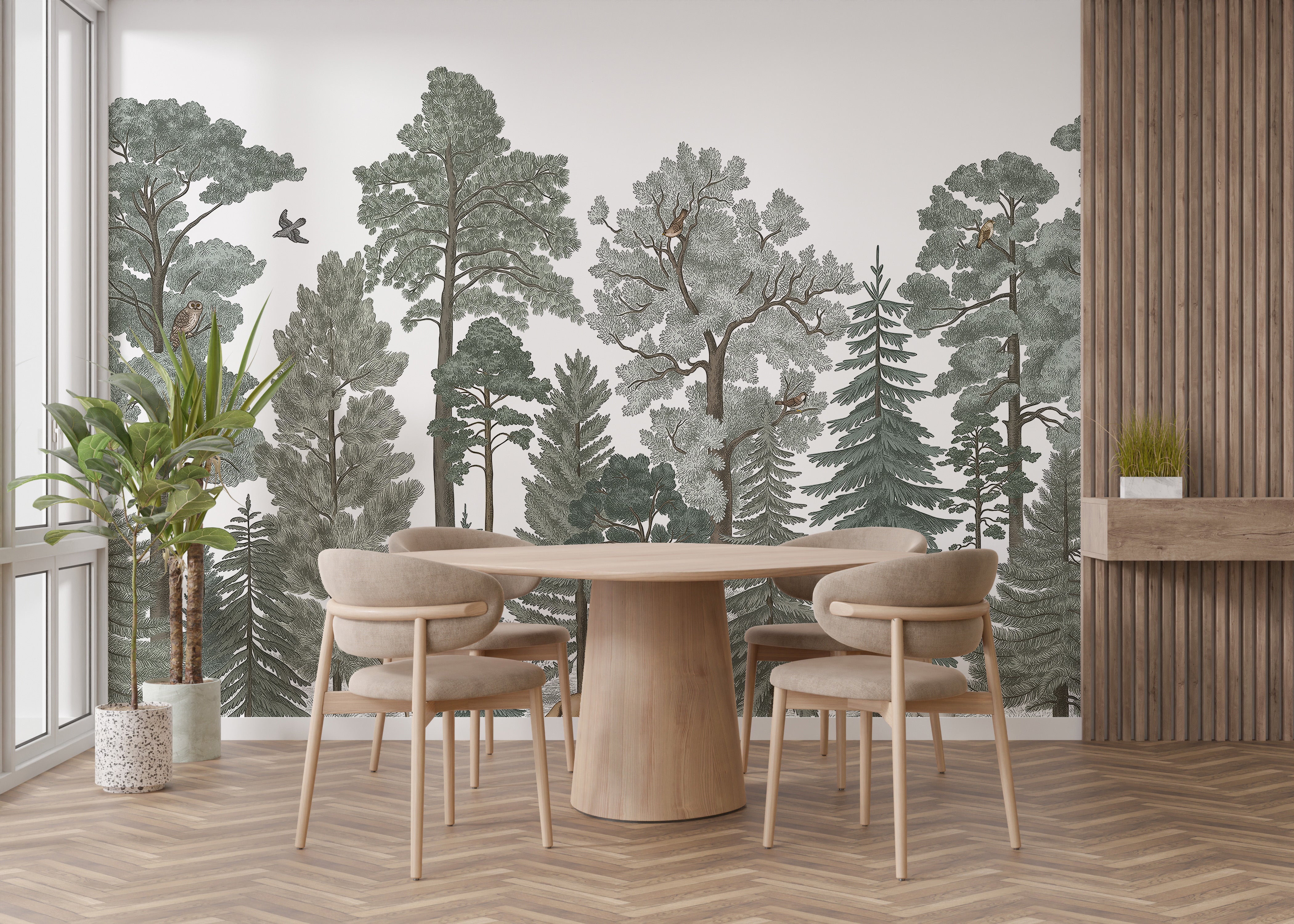 Majestic Pines Fox Wallpaper Mural for a cozy forest atmosphere