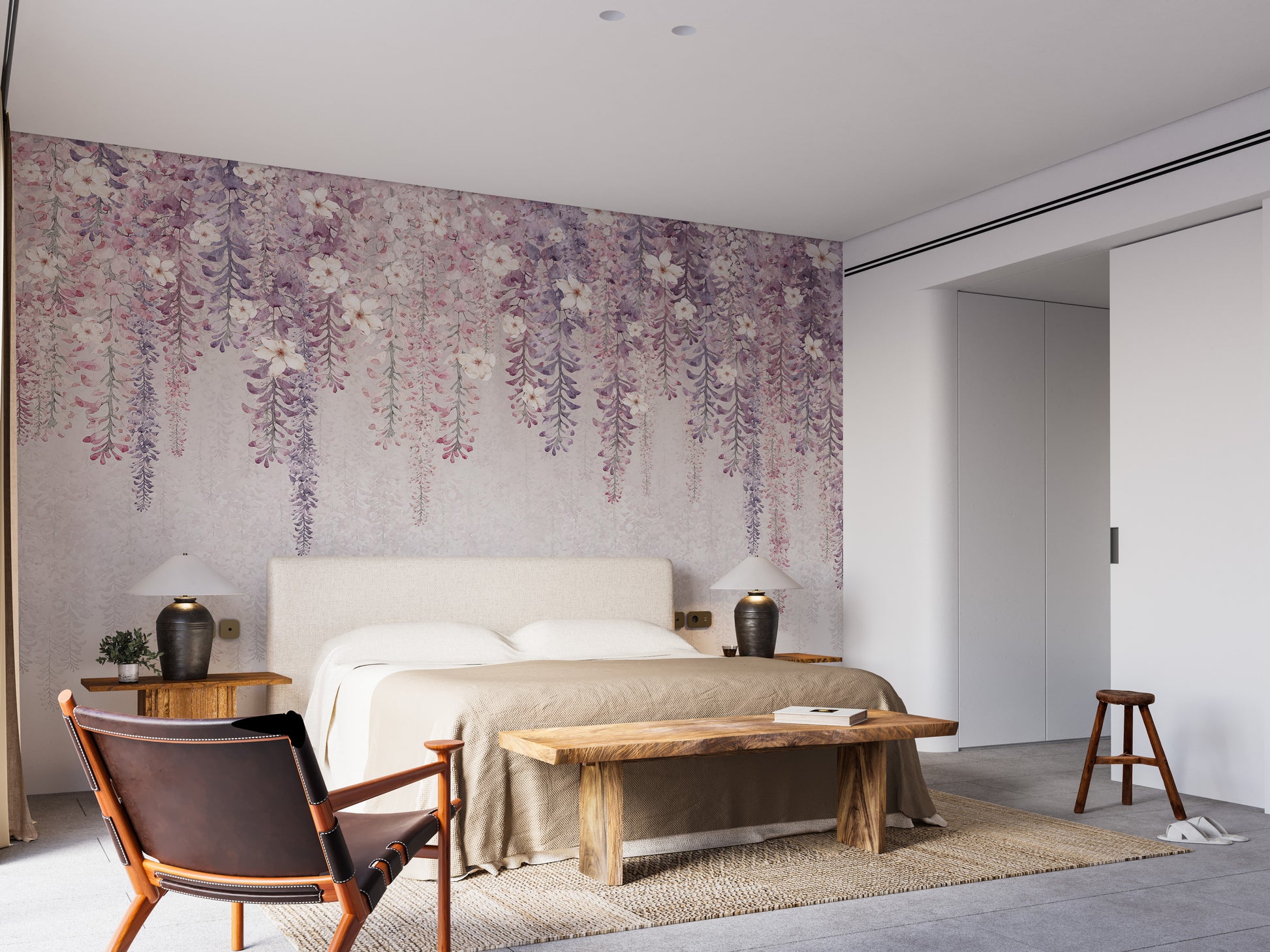 Hanging Blossom Leaves Wallpaper Mural for a soft look