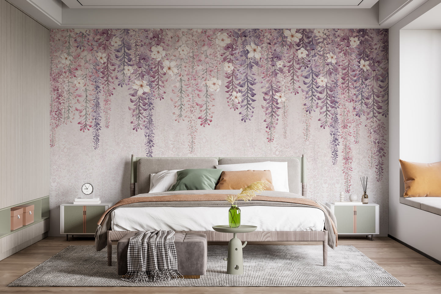 Hanging Blossom Leaves Wallpaper Mural to brighten walls