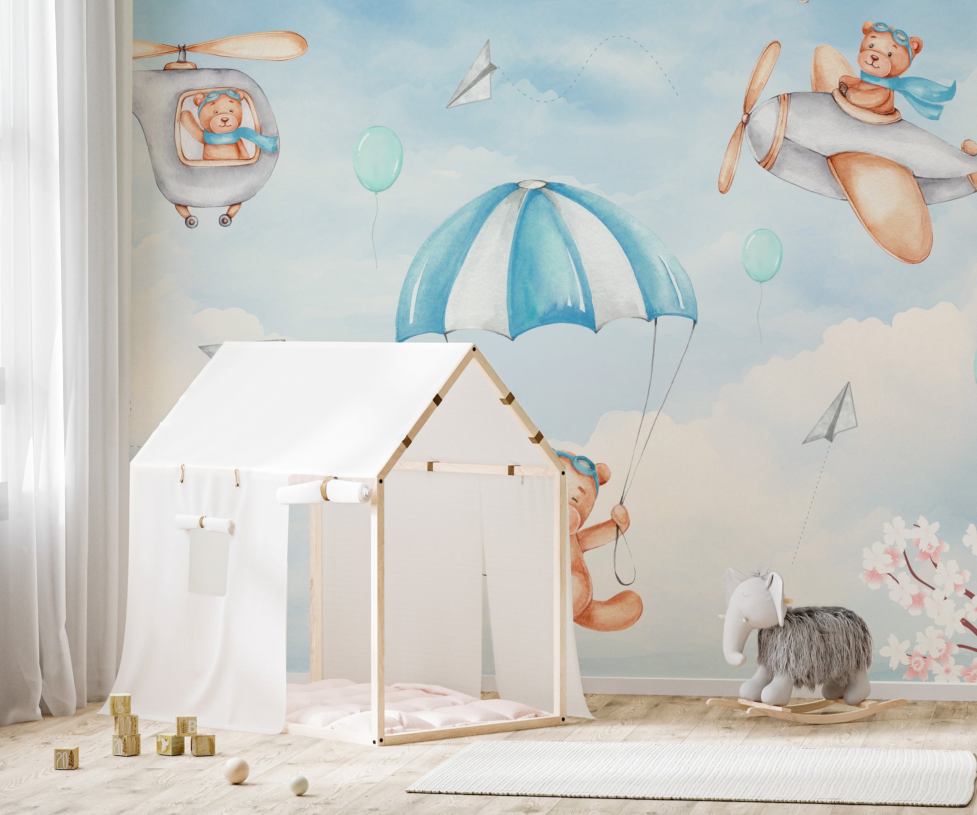 Teddy Pilots Cloudscape Wall Mural to bring joy to walls