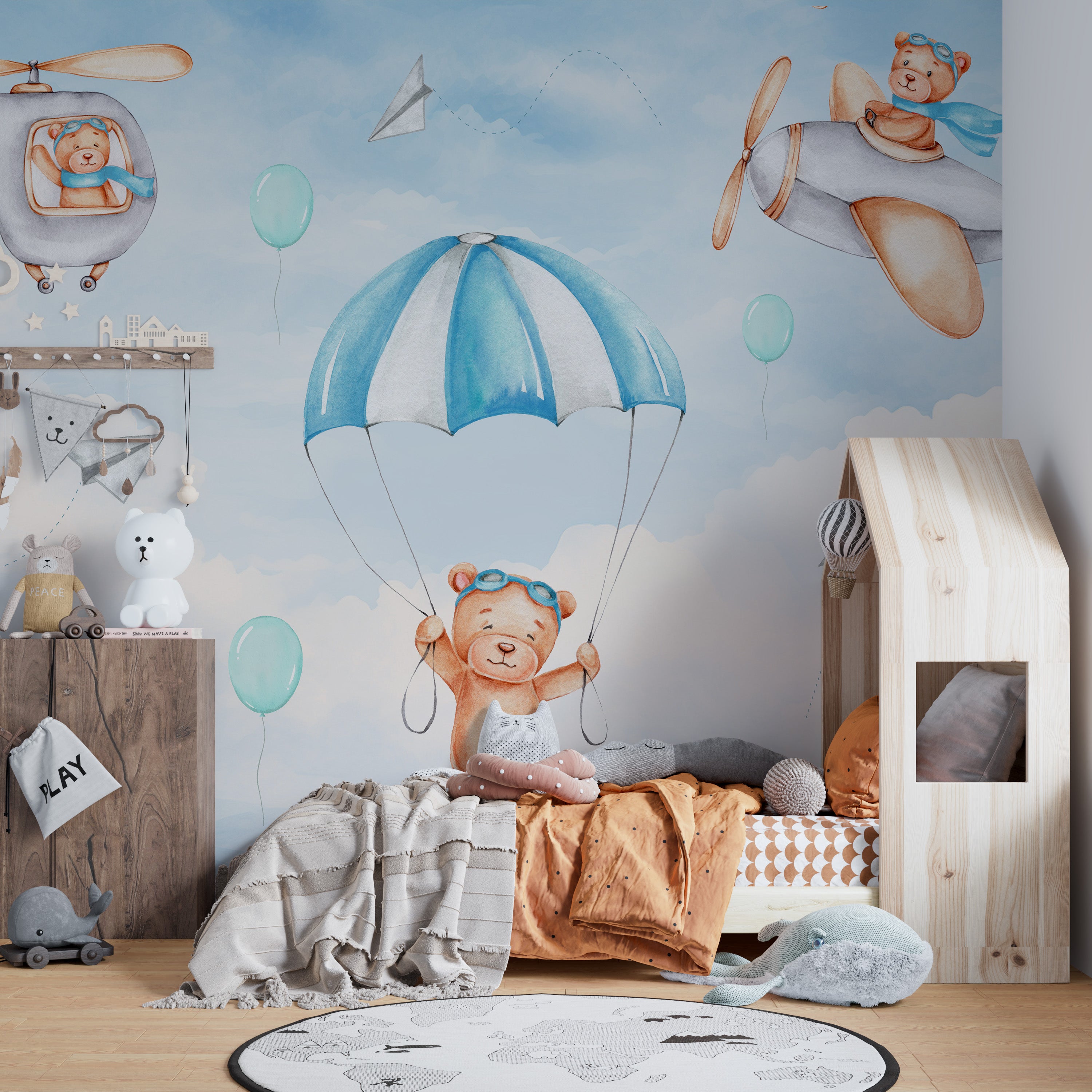 Teddy Pilots Cloudscape Wallpaper Mural for a light feel