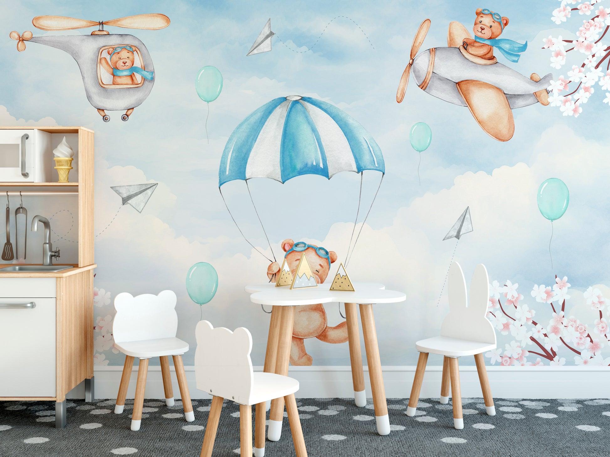 Teddy Pilots Cloudscape Wall Mural for a dreamy vibe