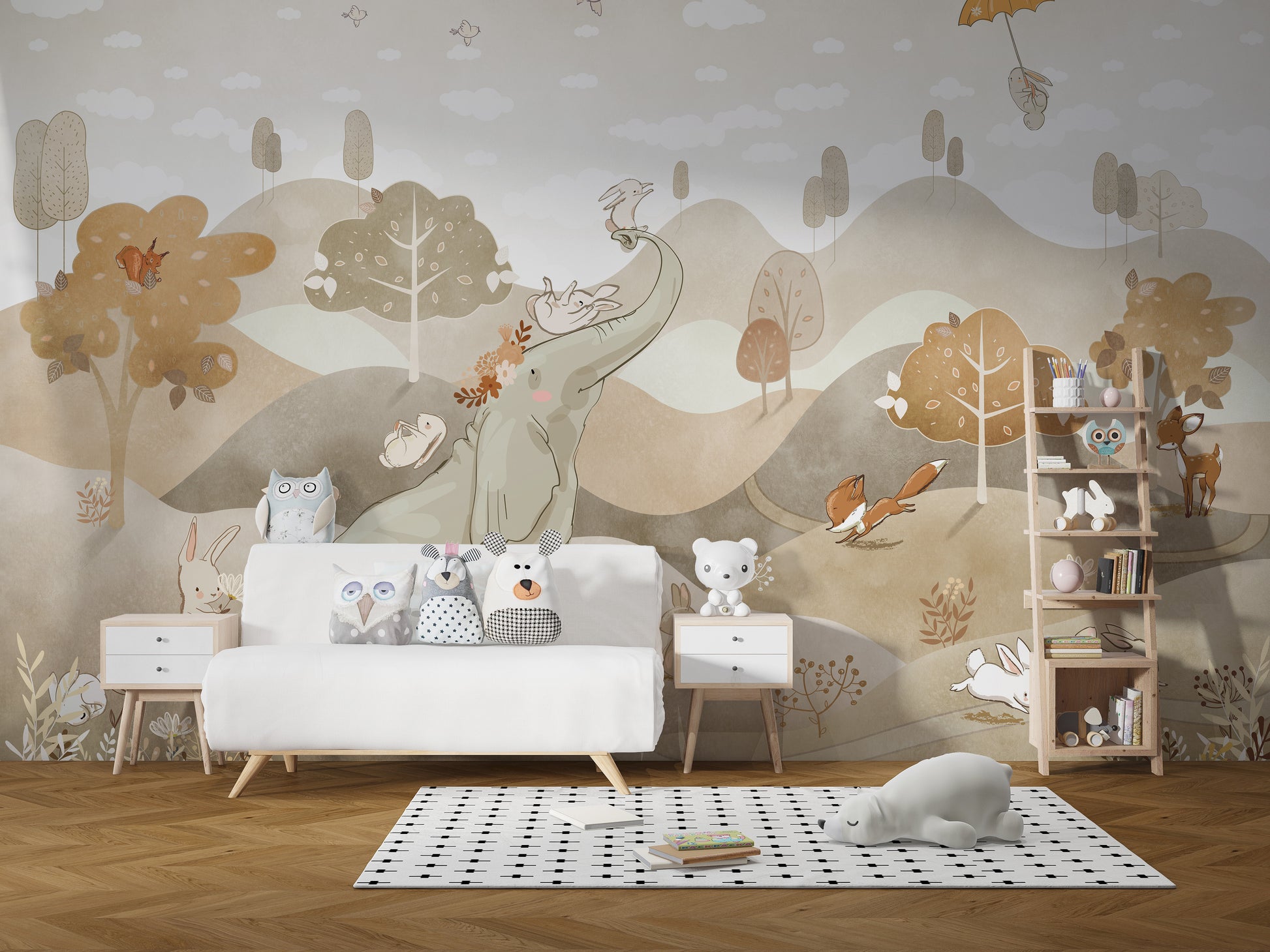 Balloon Adventure Wall Mural with colorful hot air balloons