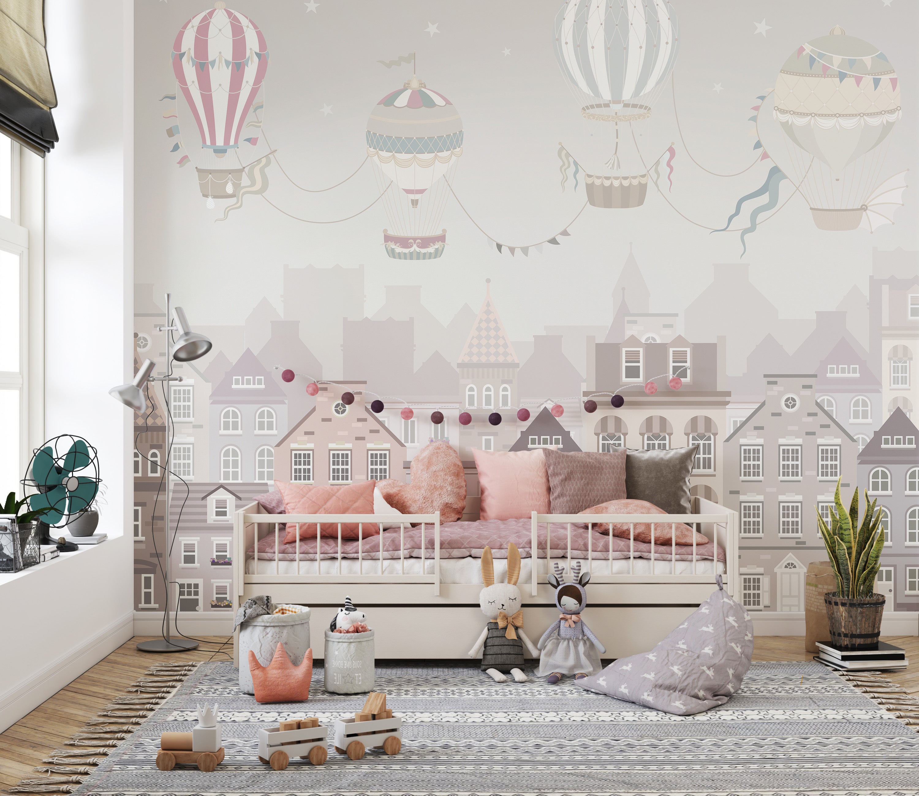 Dreamy Hot Air Balloons Wallpaper Mural with soft, pastel colors