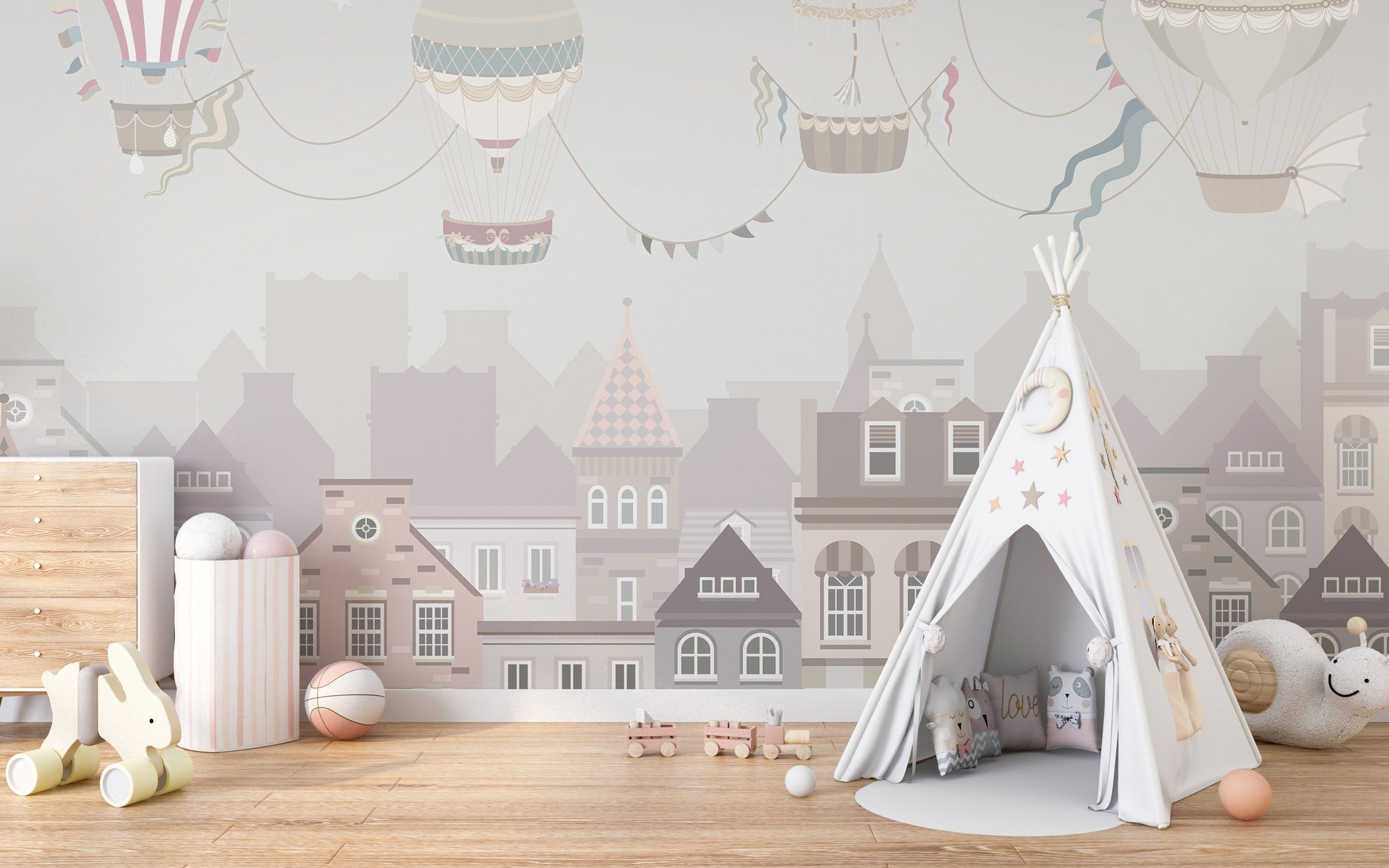 Dreamy Hot Air Balloons Wall Mural for a light, airy feel