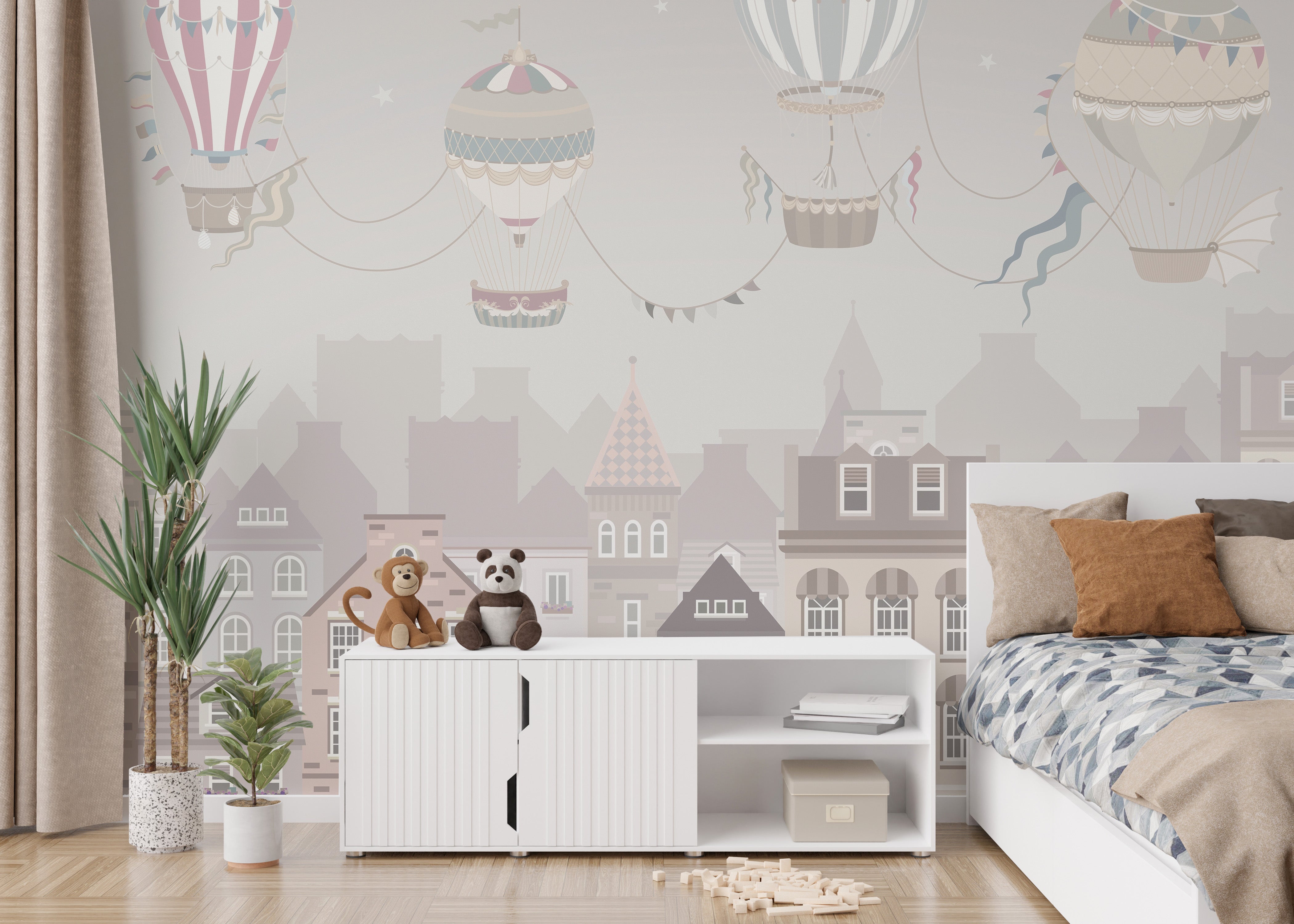 Dreamy Hot Air Balloons Wall Mural with floating colors