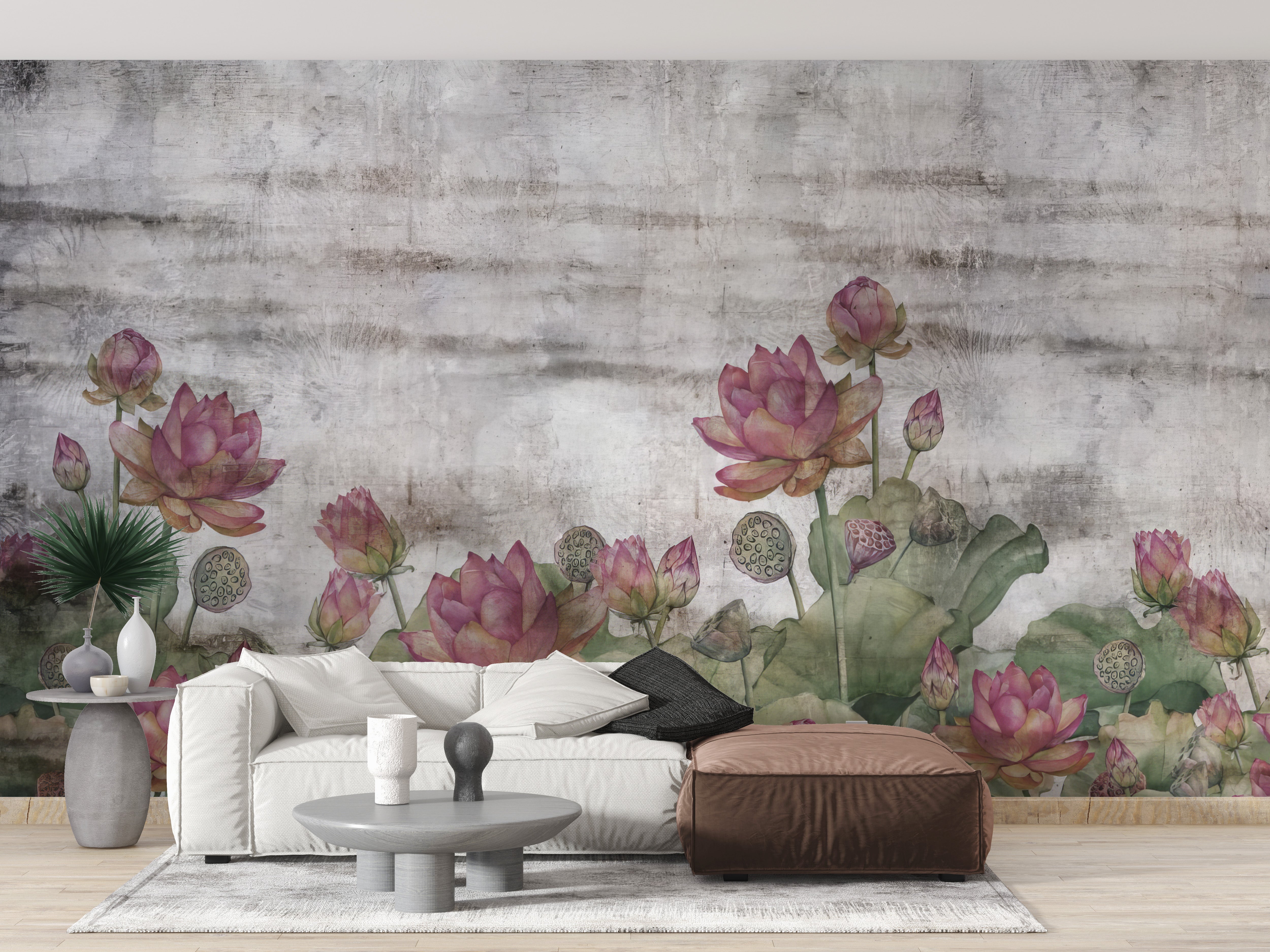 Oriental Lotus Pond Wall Mural with serene design