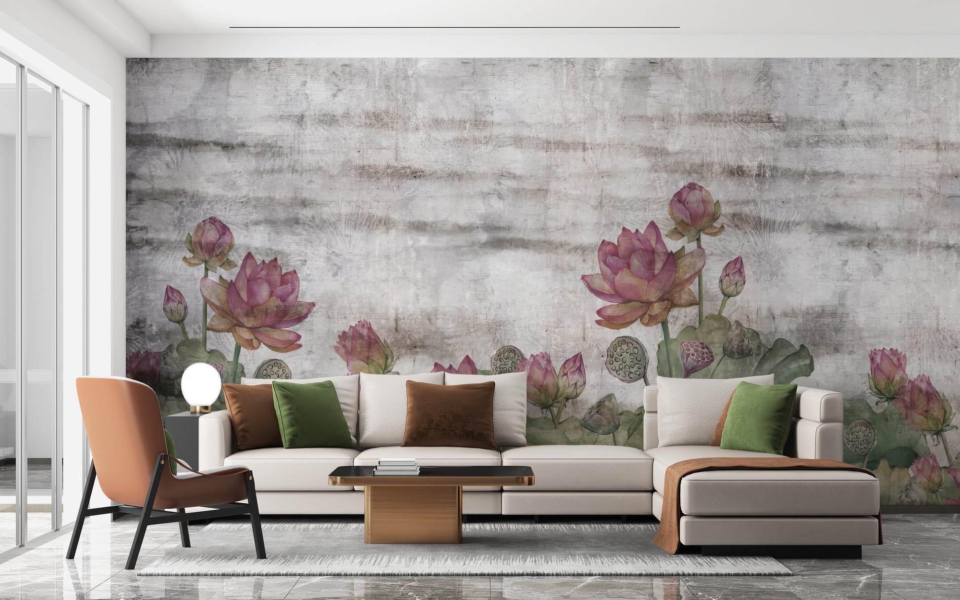 Elegant Oriental Lotus Pond Wall Mural for decor