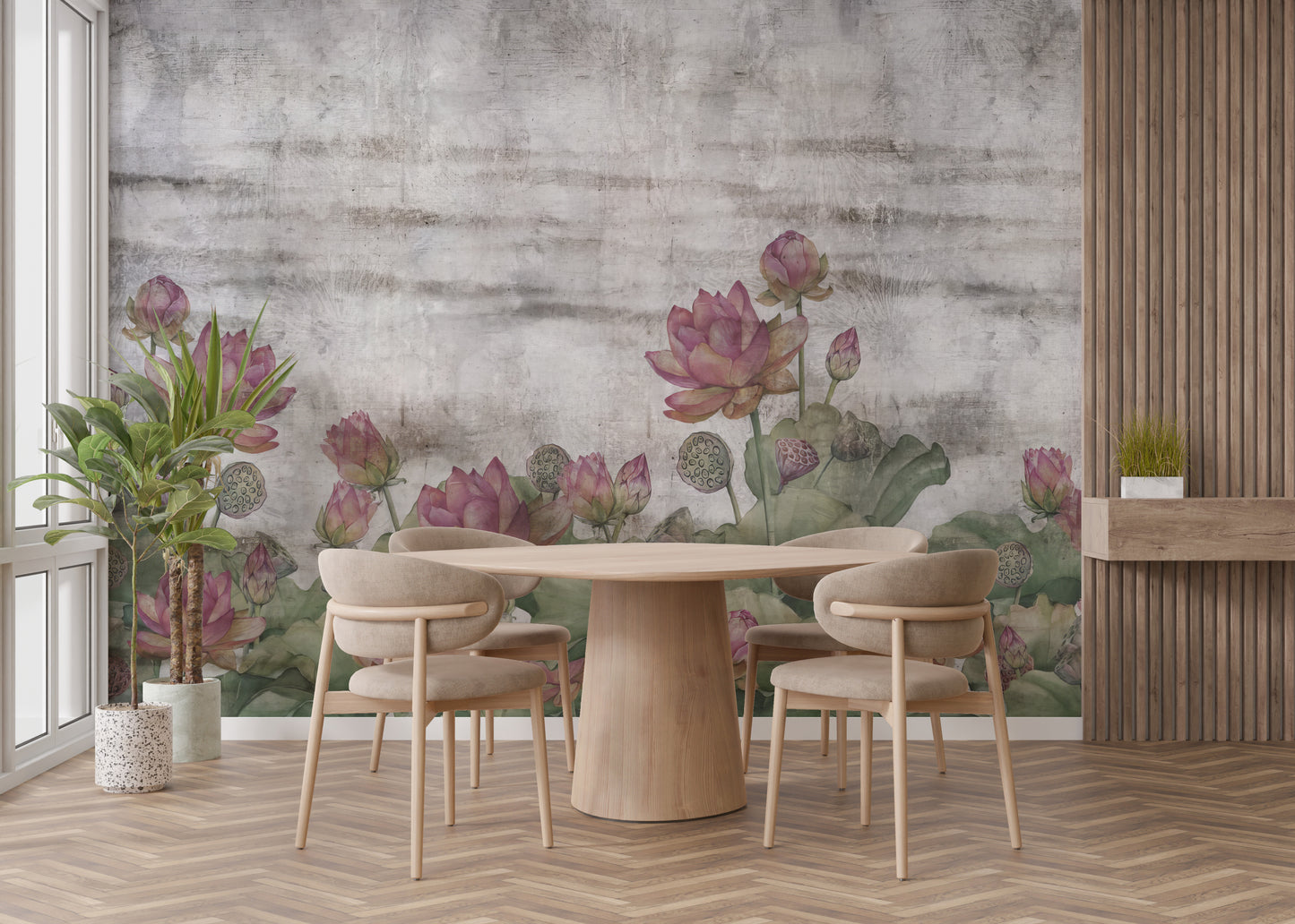 Peaceful Oriental Lotus Pond Wall Mural style