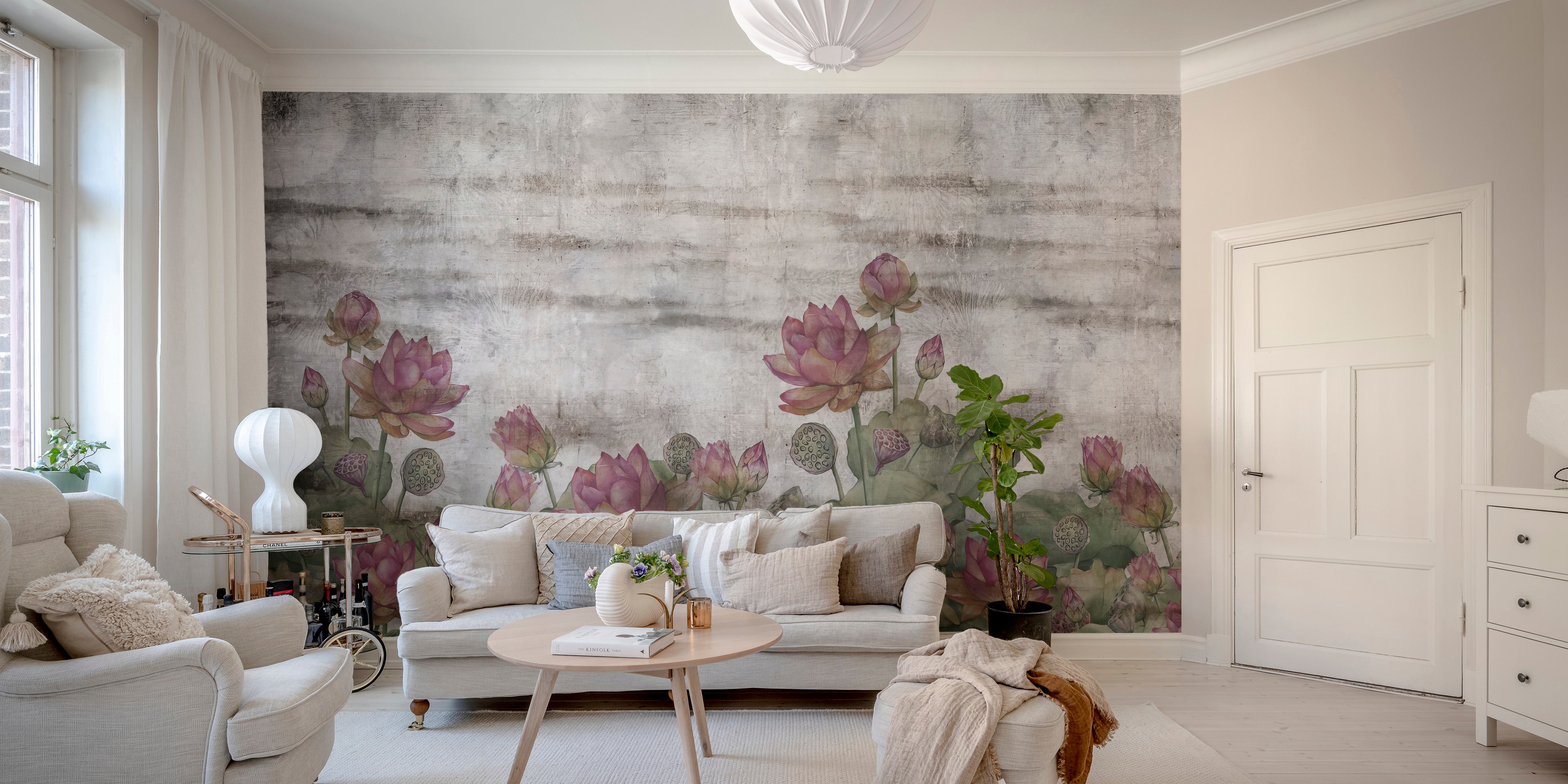 Unique Oriental Lotus Pond Wall Mural design