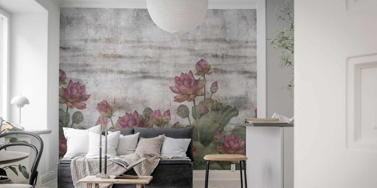 Serene Oriental Lotus Pond Wall Mural for interiors