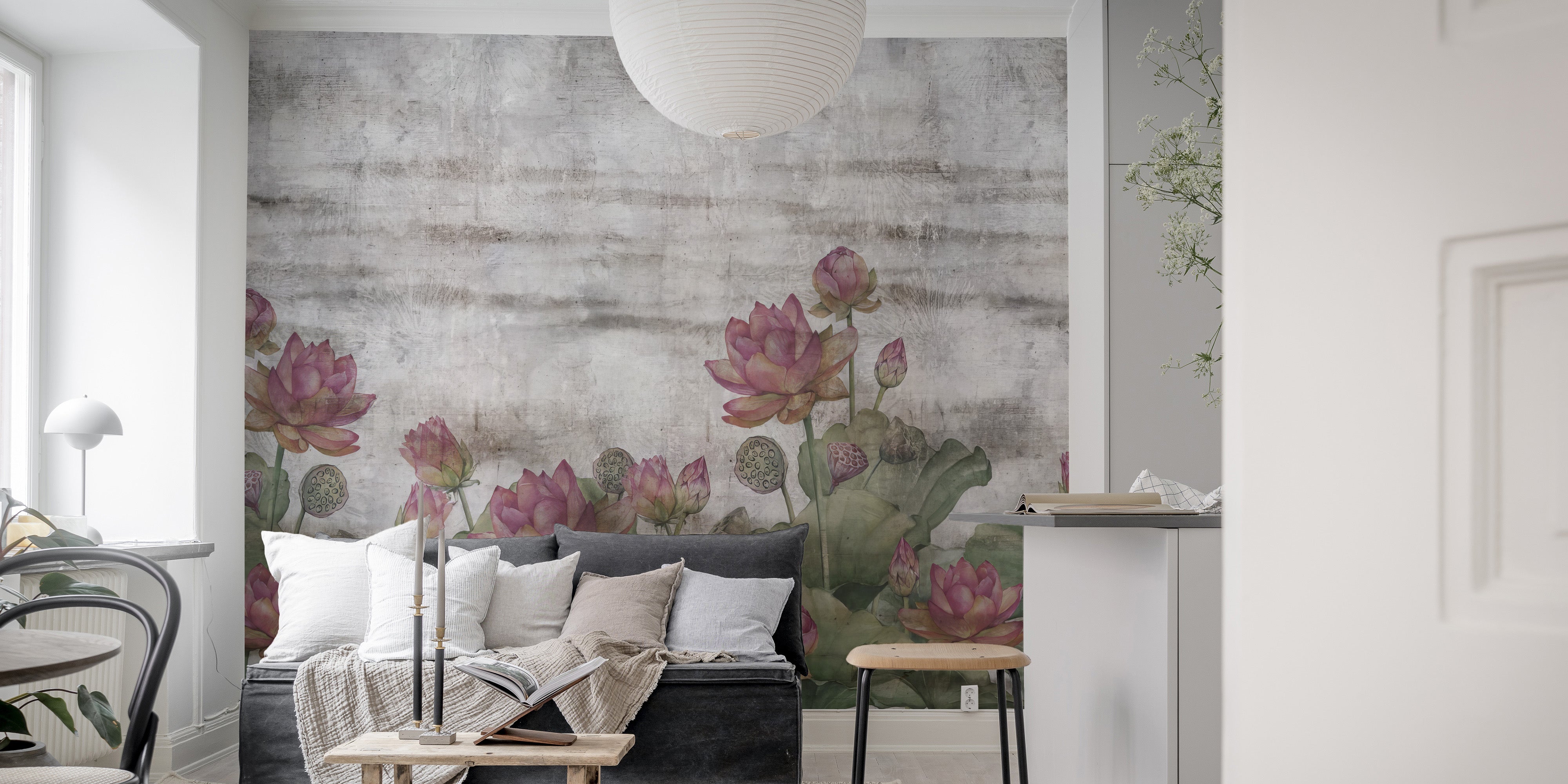 Serene Oriental Lotus Pond Wall Mural for interiors