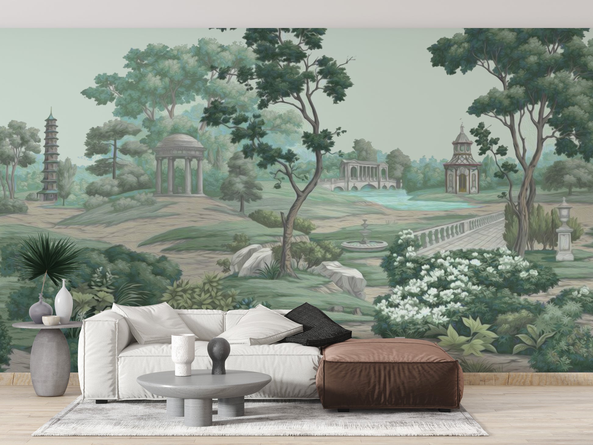 Serene Garden Wall Mural for a calming atmosphere