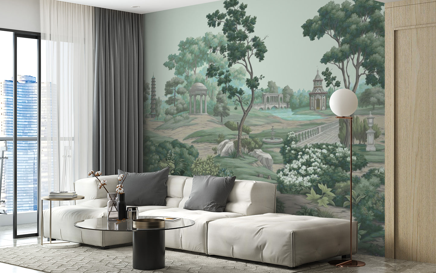 Serene Garden Wall Mural with lush greenery