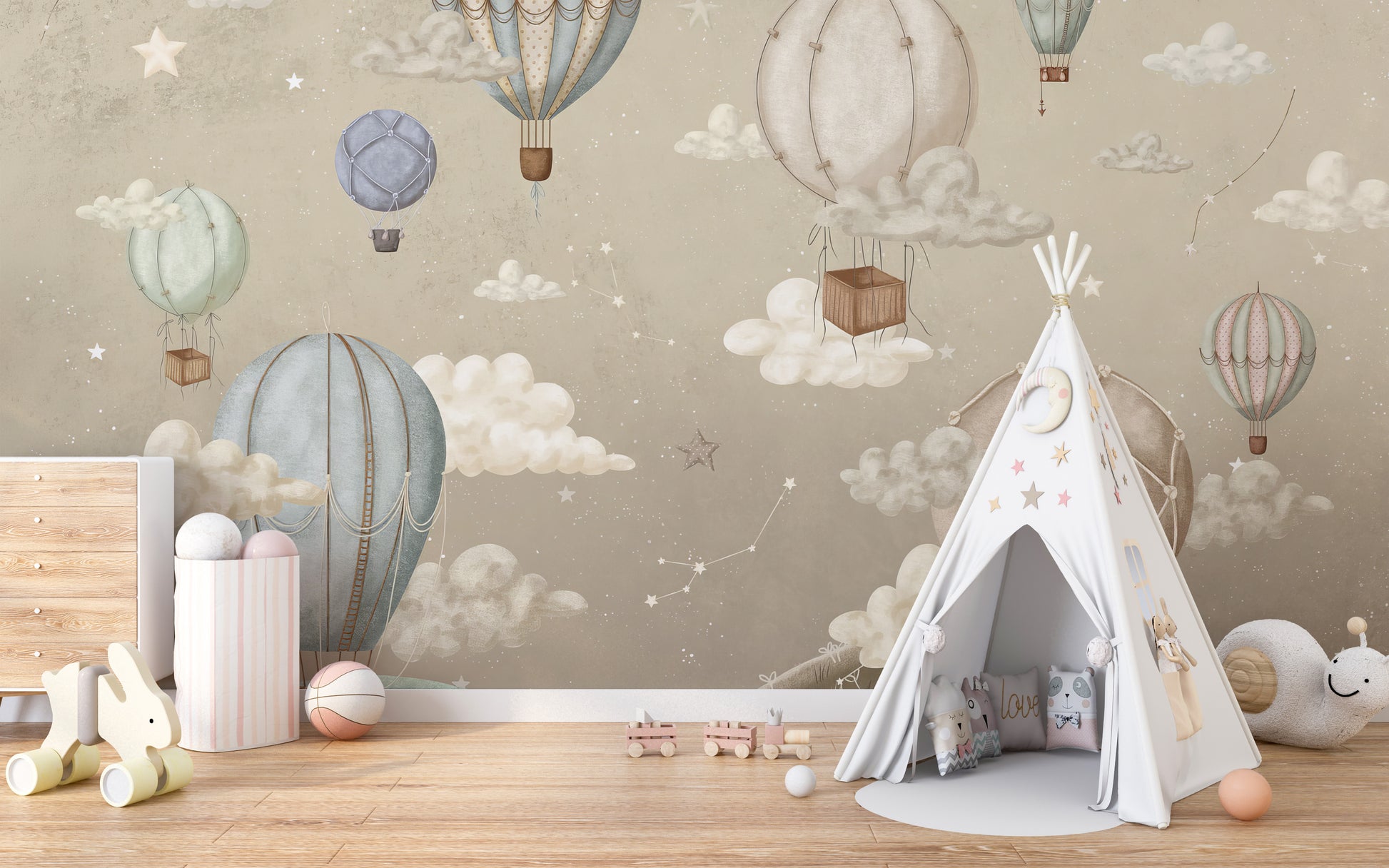 Vintage Balloons Wallpaper Mural for an elegant design