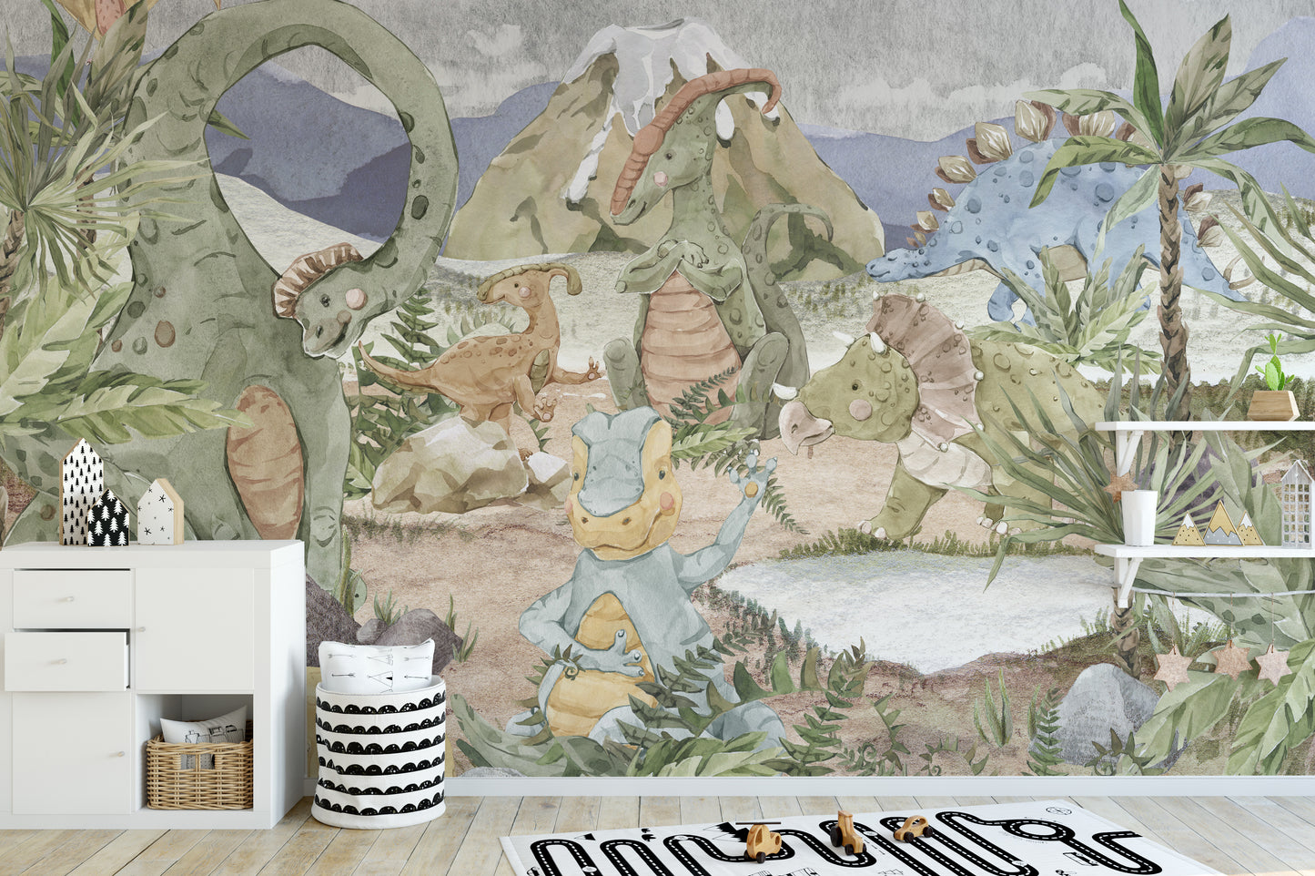 Dino Valley Adventure Wallpaper Mural for a bold atmosphere