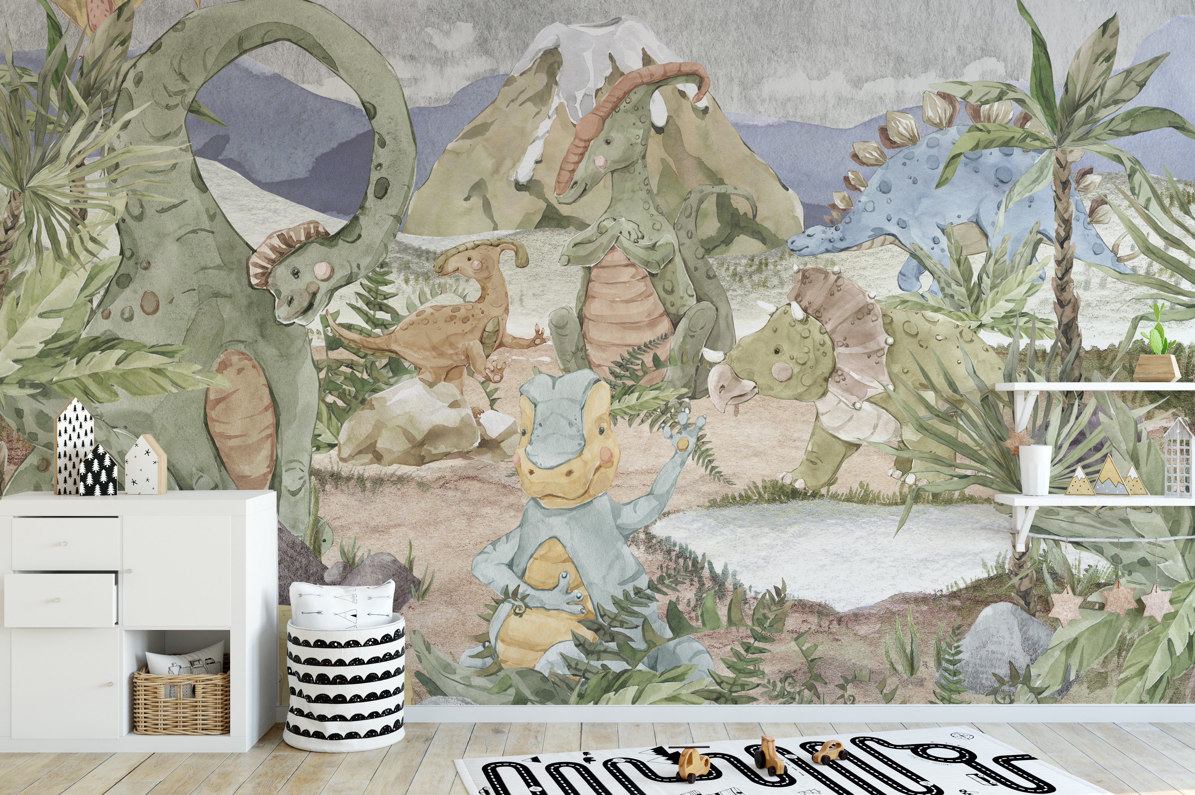 Dino Valley Adventure Wallpaper Mural for a bold atmosphere