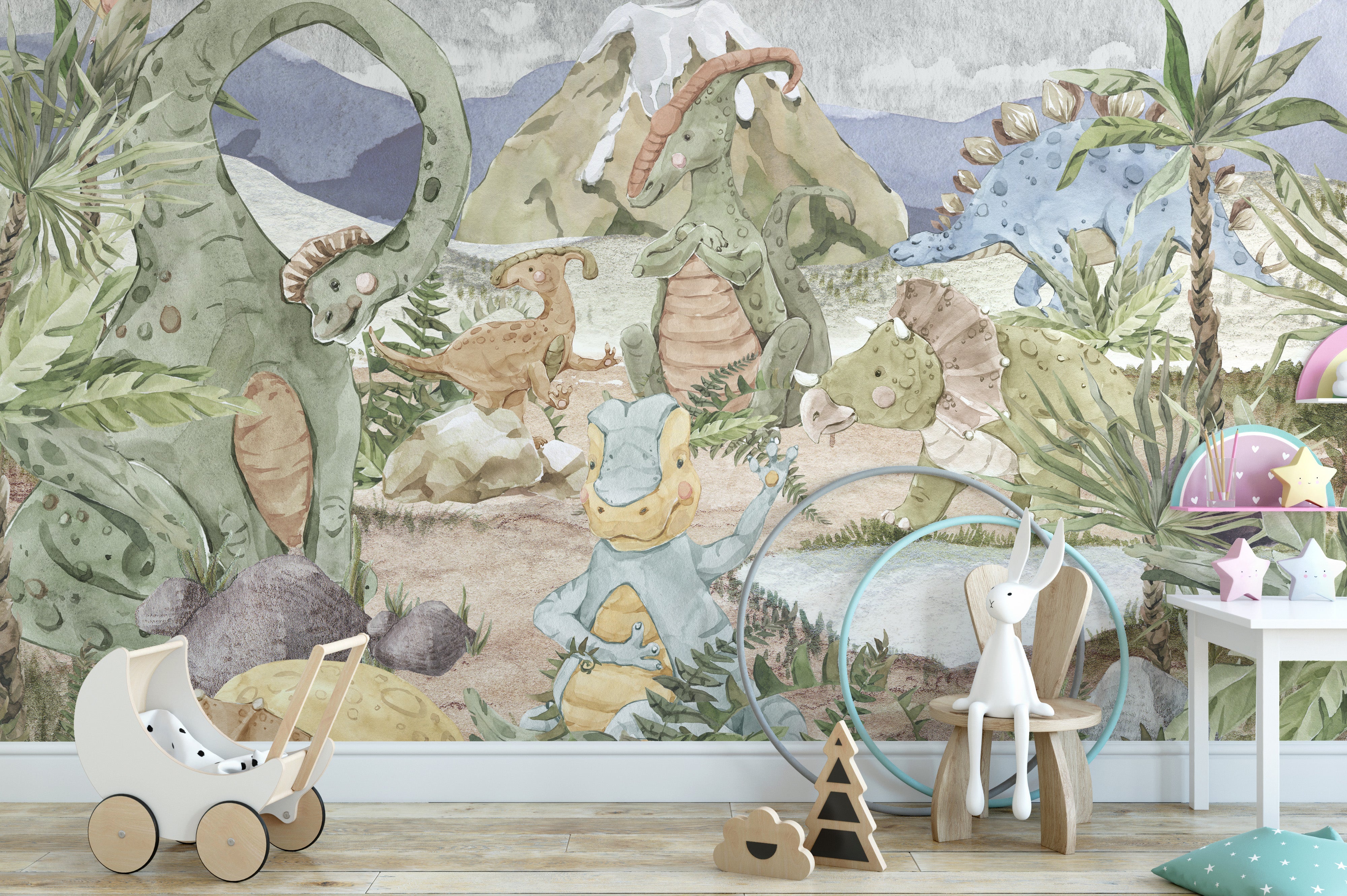 Dino Valley Adventure Wallpaper Mural for a colorful touch