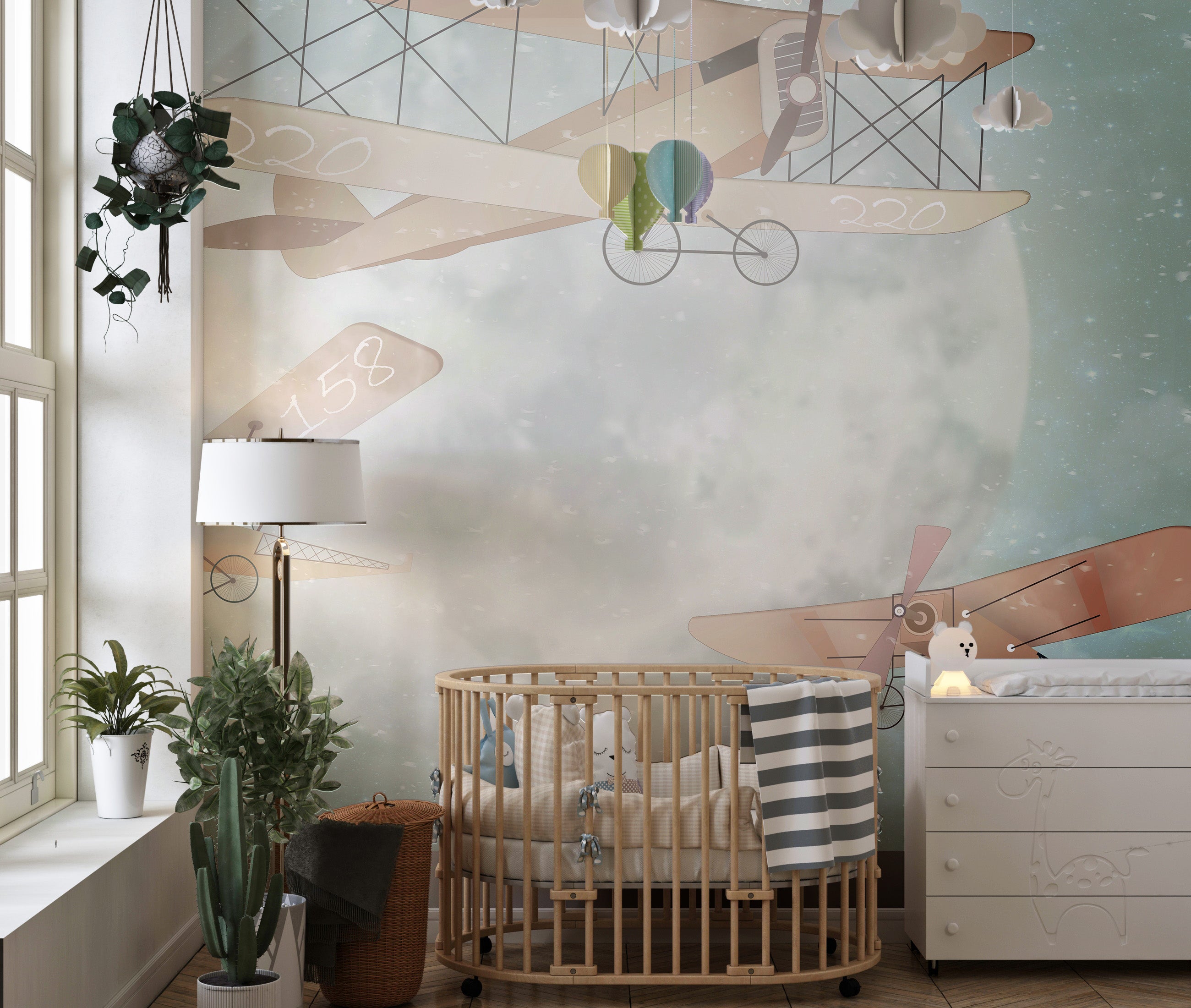 Vintage Airplanes Wallpaper Mural for a fun, playful space