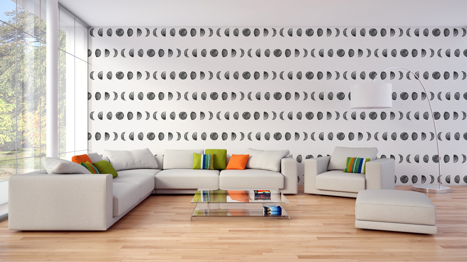 Moon Phases Wallpaper Mural Panoramic Design