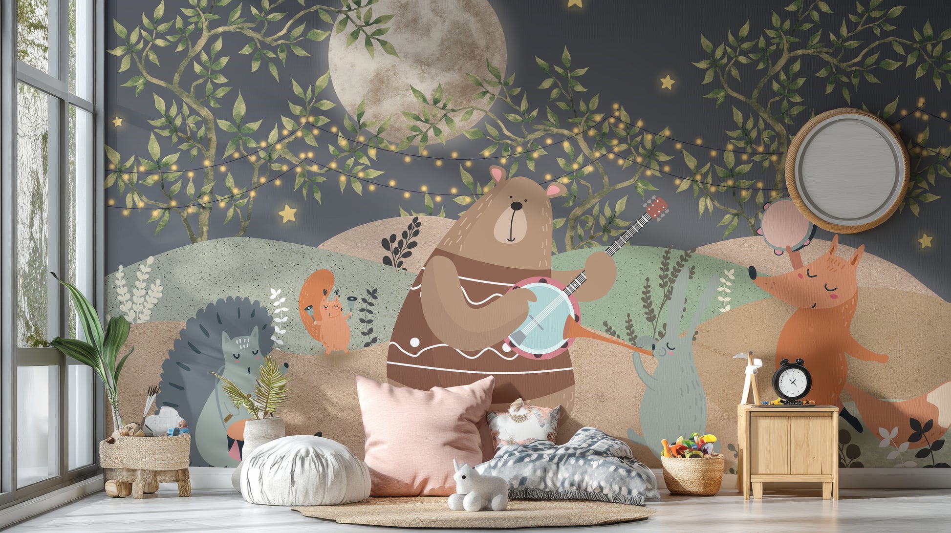 Midnight Melody Animals Wallpaper Mural with artistic design