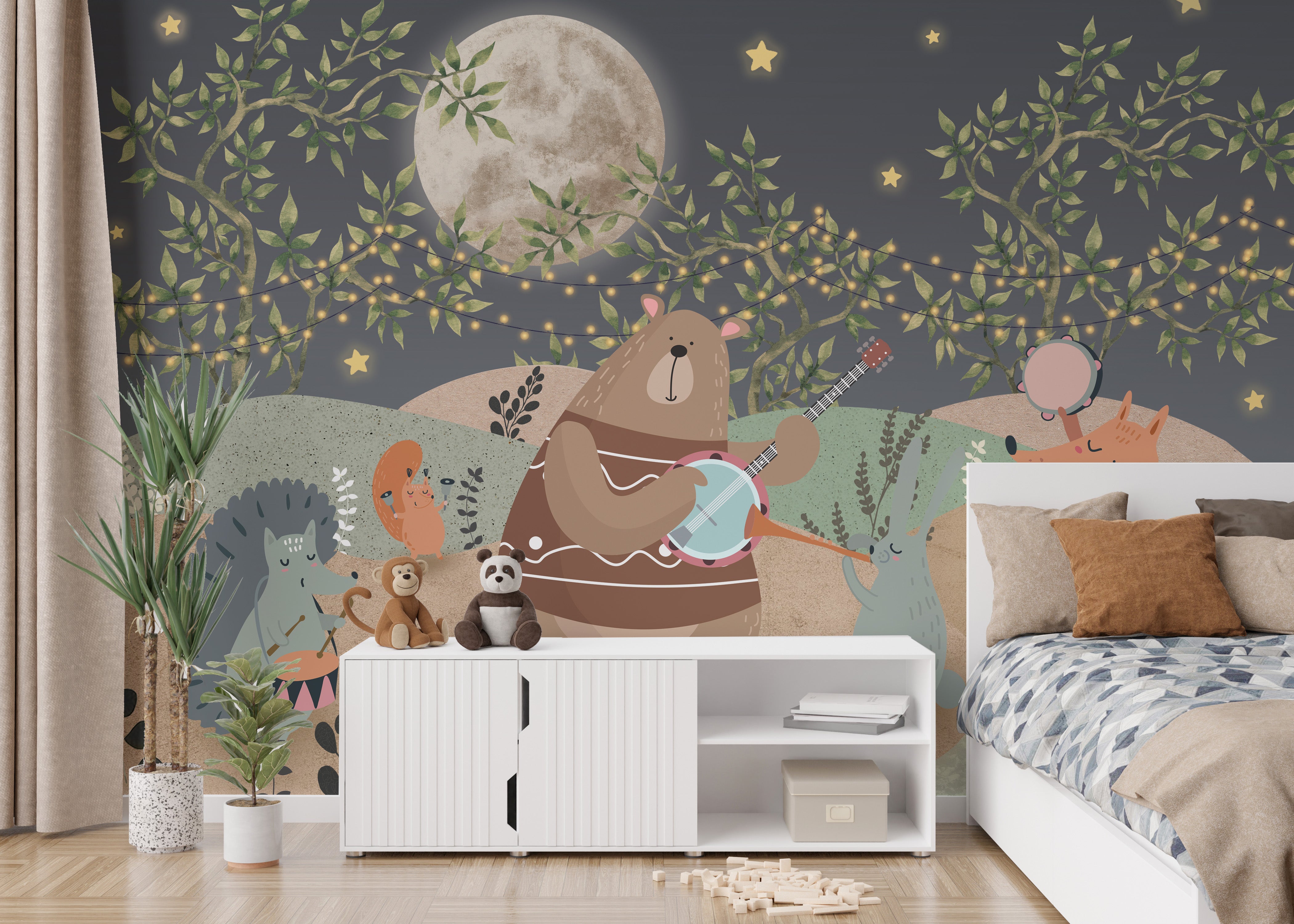 Midnight Melody Animals Wallpaper Mural with calming hues