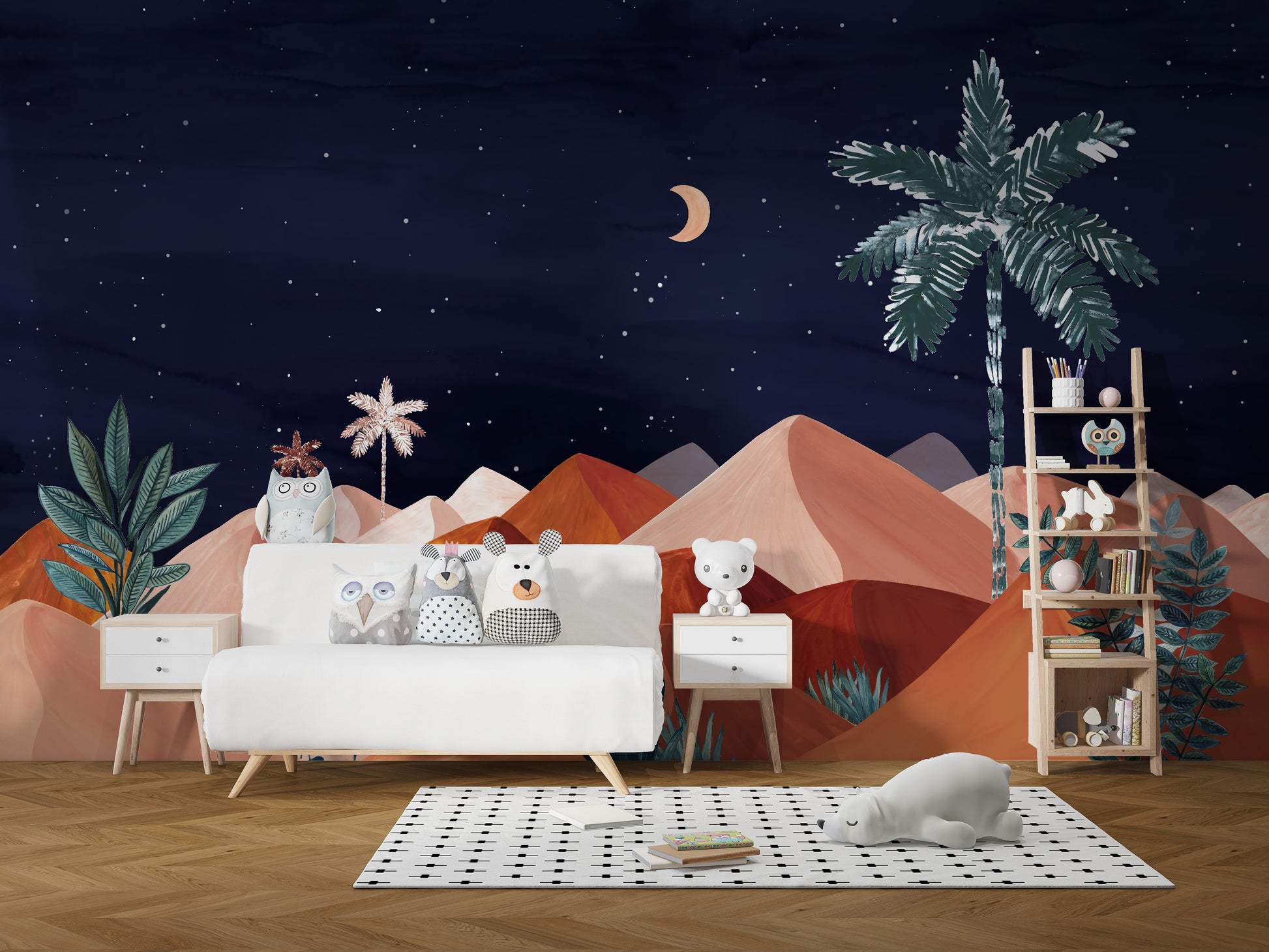 Night Sky Desert Wall Mural with calming design