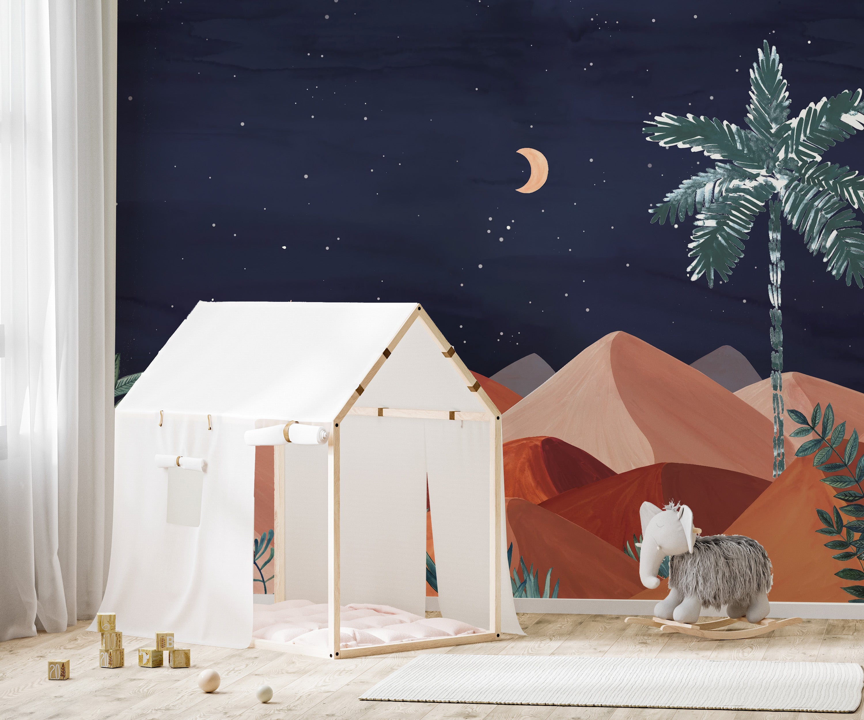 Night Sky Desert Wall Mural with soft tones